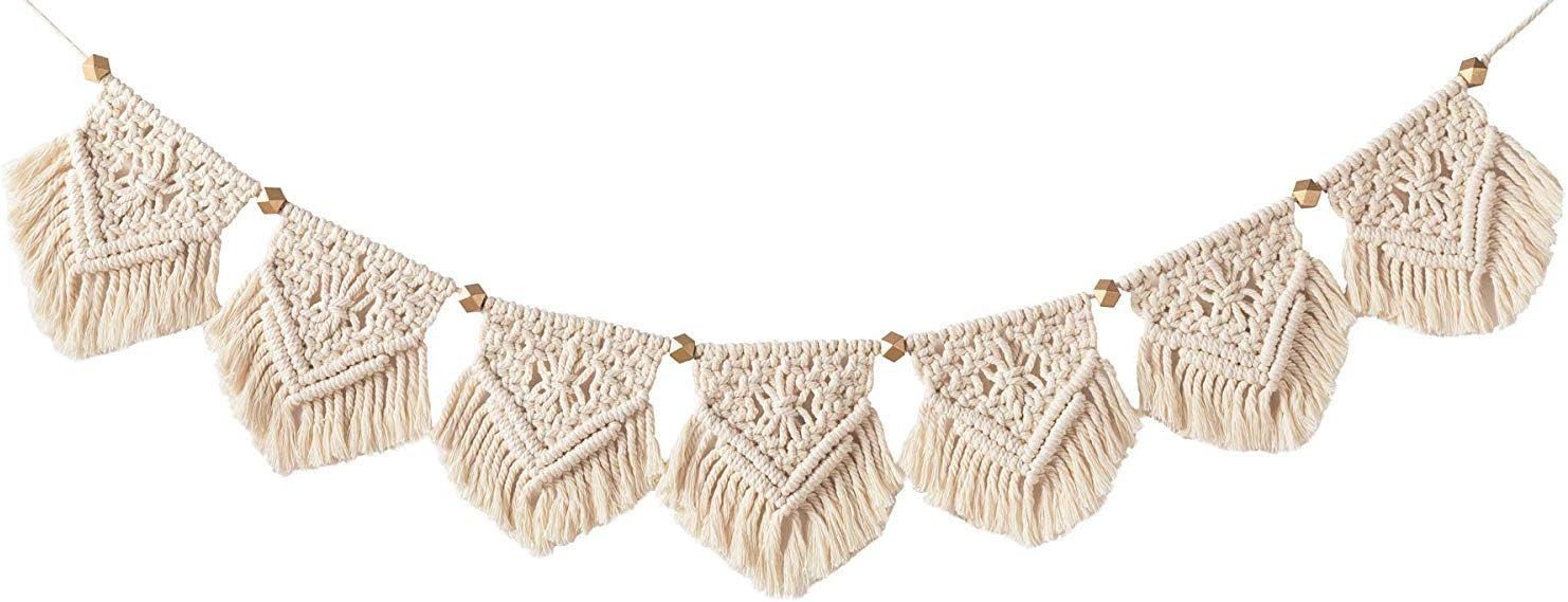 Wiladu Wandteppich Makramee Wandbehang Fransengirlande Dekoration 110 x 20 cm