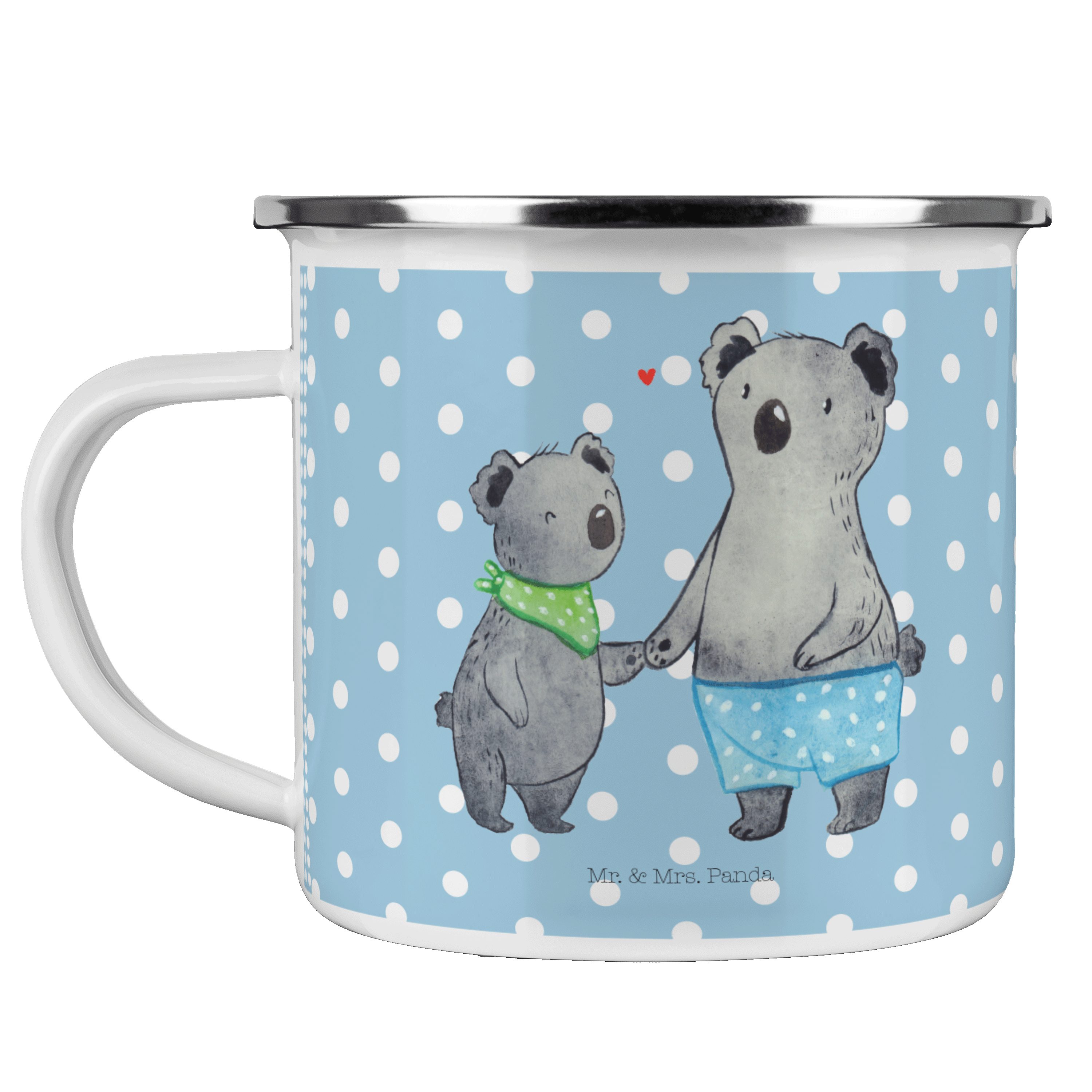 Mr. Emaille Kaffee Becher Kleiner - Geschenk, Blechtasse, - Pastell Mrs. Koala & Blau Bruder Va, Panda