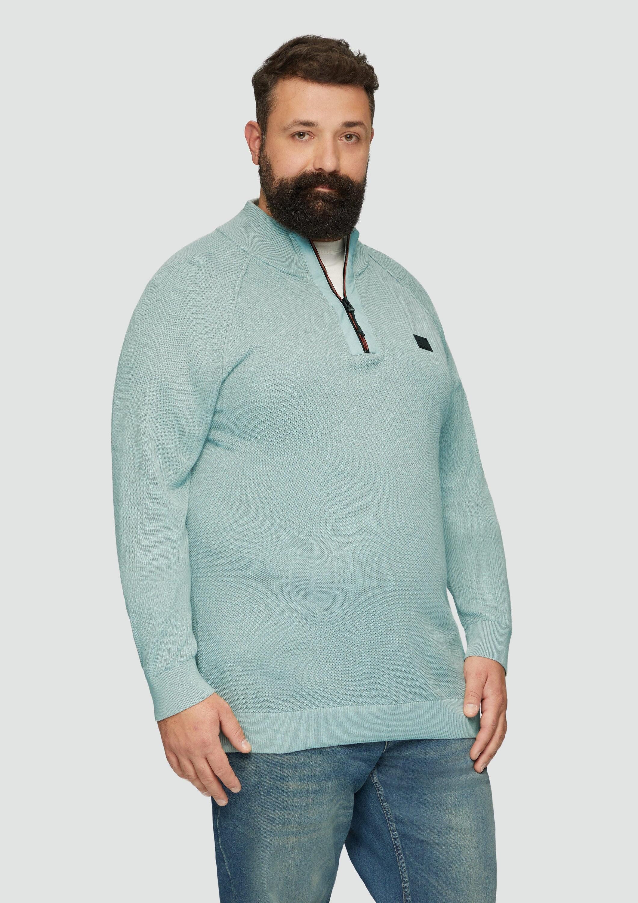 s.Oliver Longpullover Strickpullover Strickpullover mit Troyer-Kragen und Strukturmix