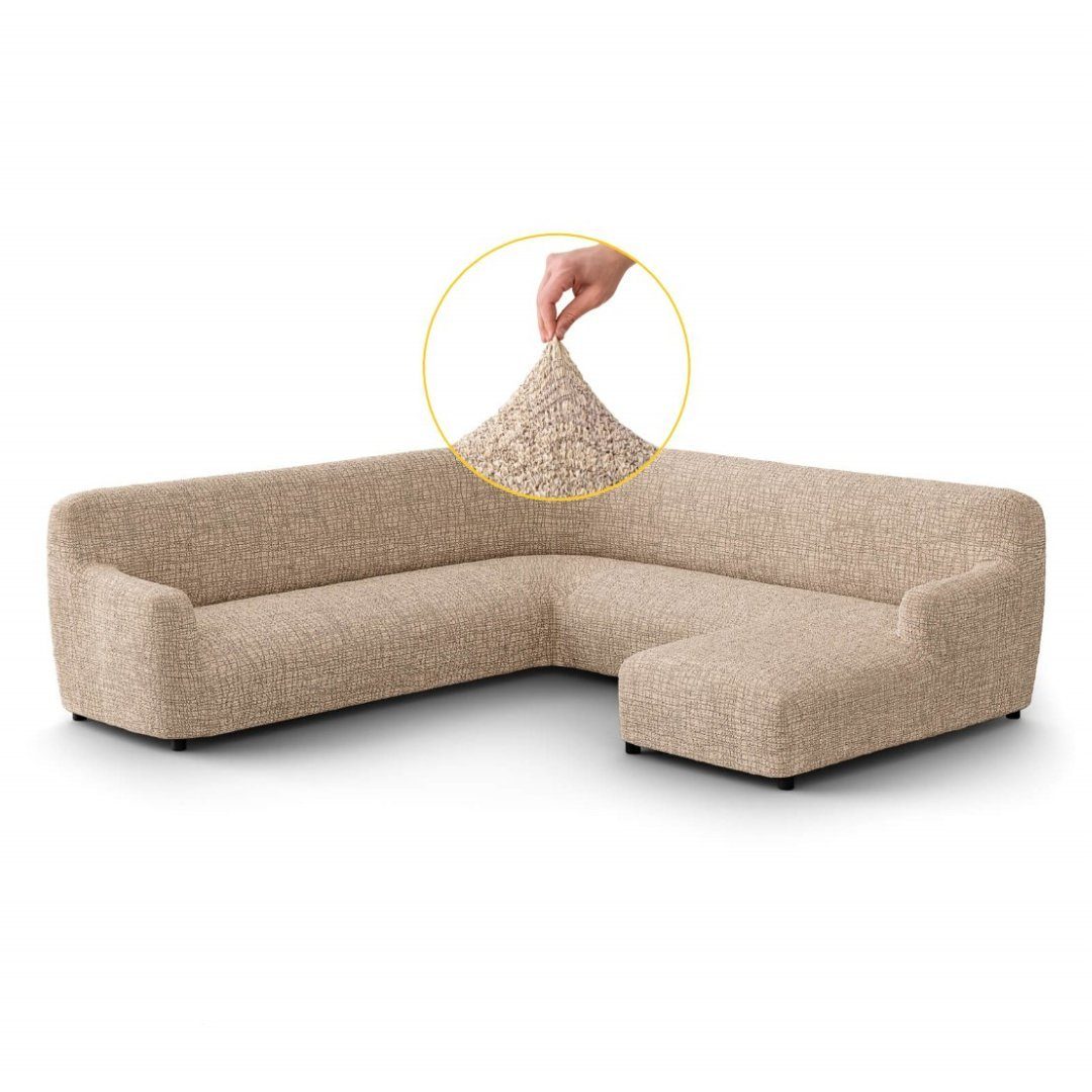 Sofahusse 1-teiliger Wohnlandschaft/U-Form Bezug, italienische Handarbeit, Paulato by GA.I.CO, blickdichter, widerstandsfähiger 2-farbiger Mikrofaserstoff, 2 Motive creme