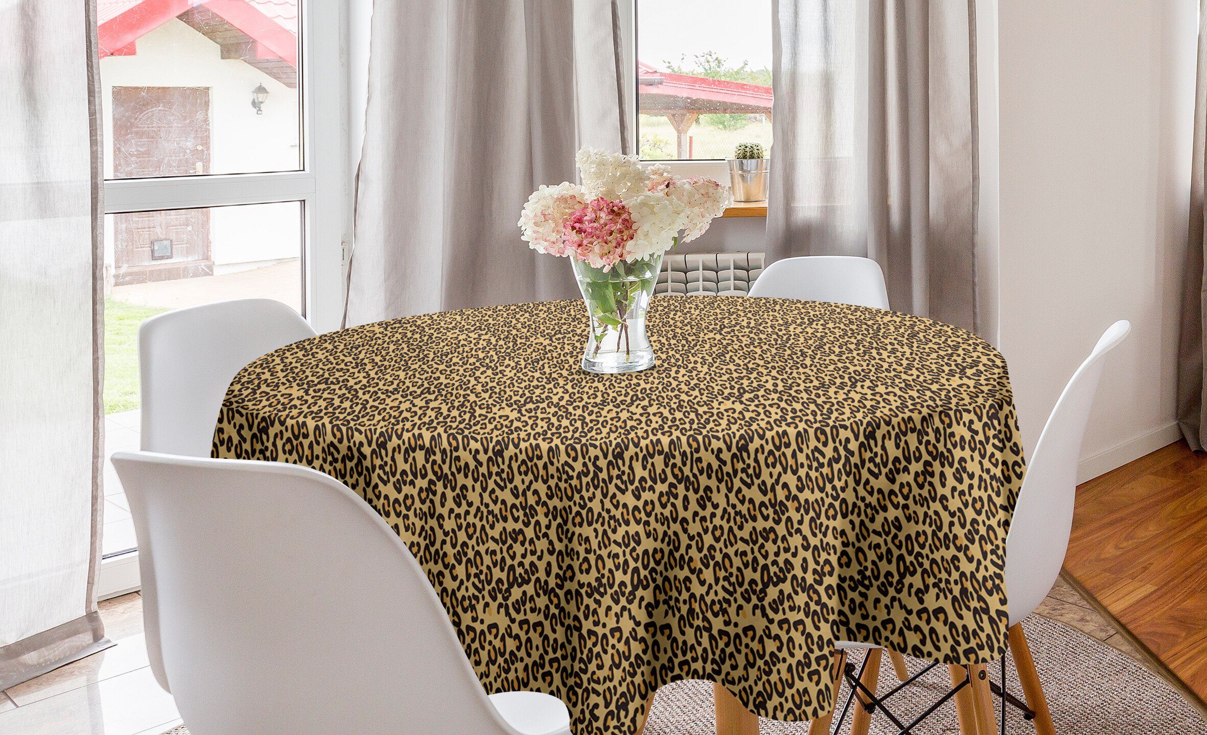 Abakuhaus Tischdecke Tischdecke für Küche Tiermuster Dekoration, Abdeckung Kontinuierlicher Esszimmer Kreis Leopard