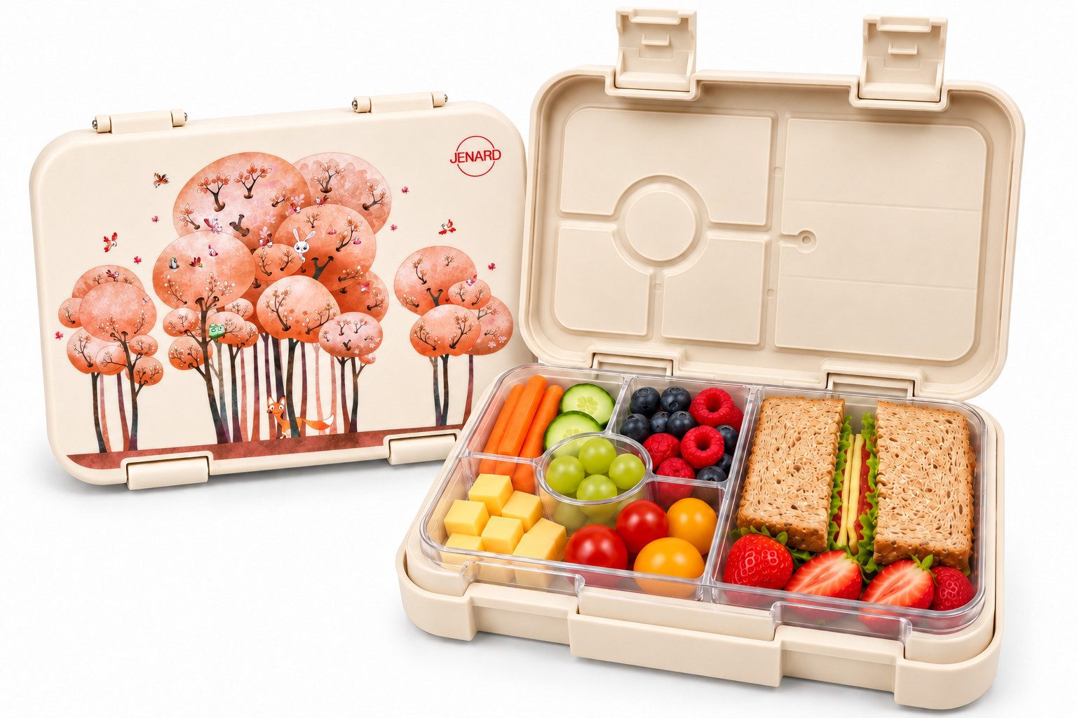 JENARD Lunchbox Brotdose Kinder mit 7 Fächern – Bento Box für Schule & Kindergarten, PP, Tritan, Auslaufsicher, BPA-frei, herausnehmbarer Einsatz, kindgerecht