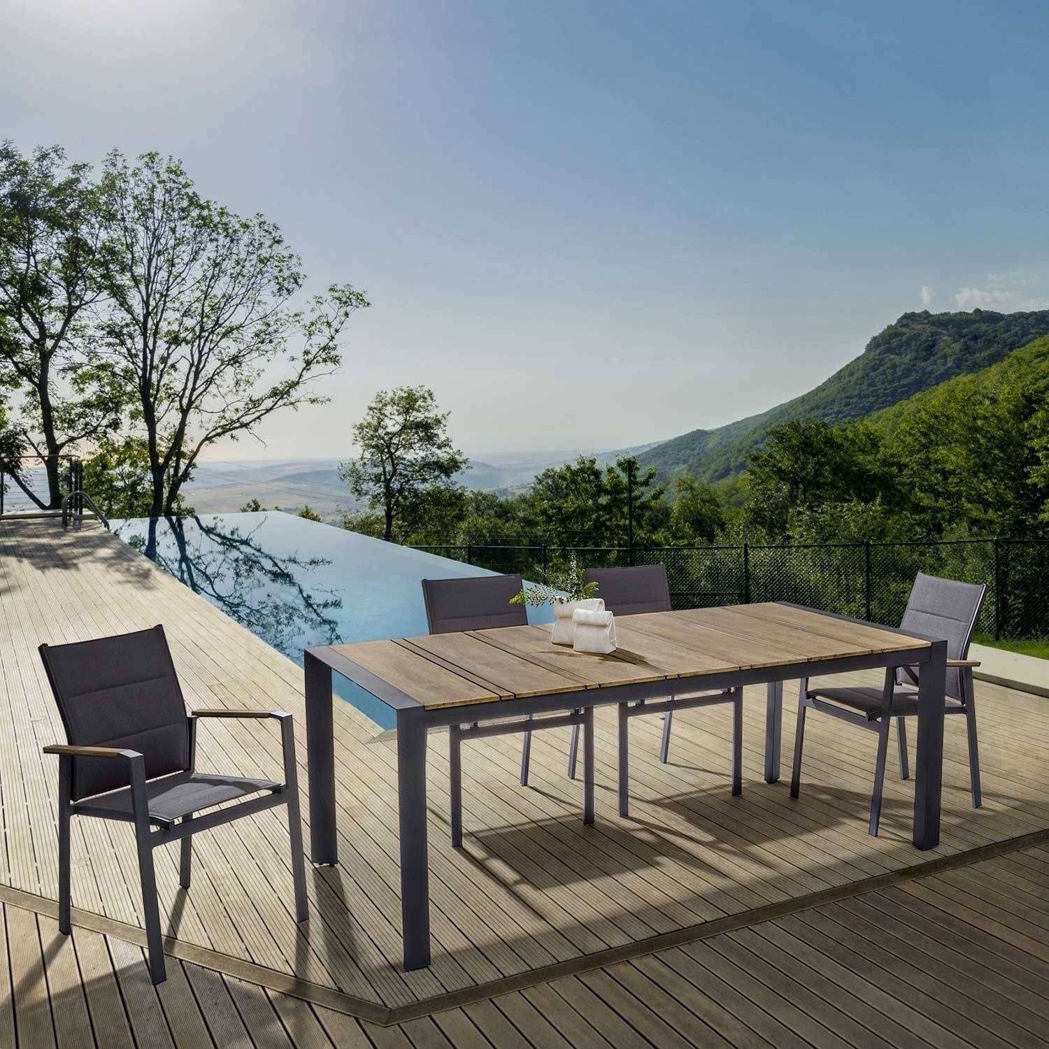 Bizzotto Gartentisch KUBIK, 198 x 100 cm, Aluminium, Braun, Anthrazit, Tischplatte aus Polywood, Witterungsbeständig