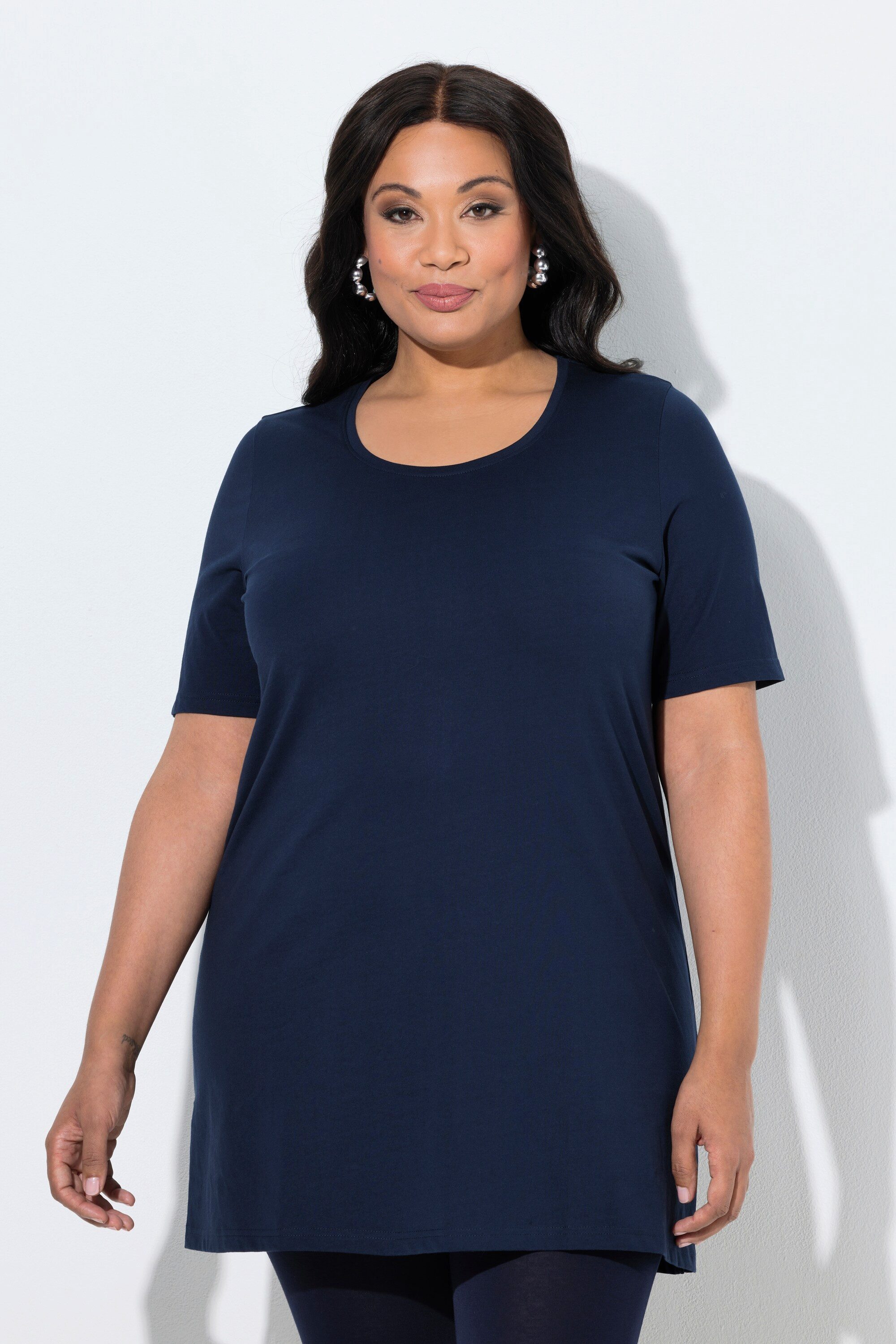 Ulla Popken Longshirt Longshirt A-Linie Rundhalsausschnitt Halbarm günstig online kaufen