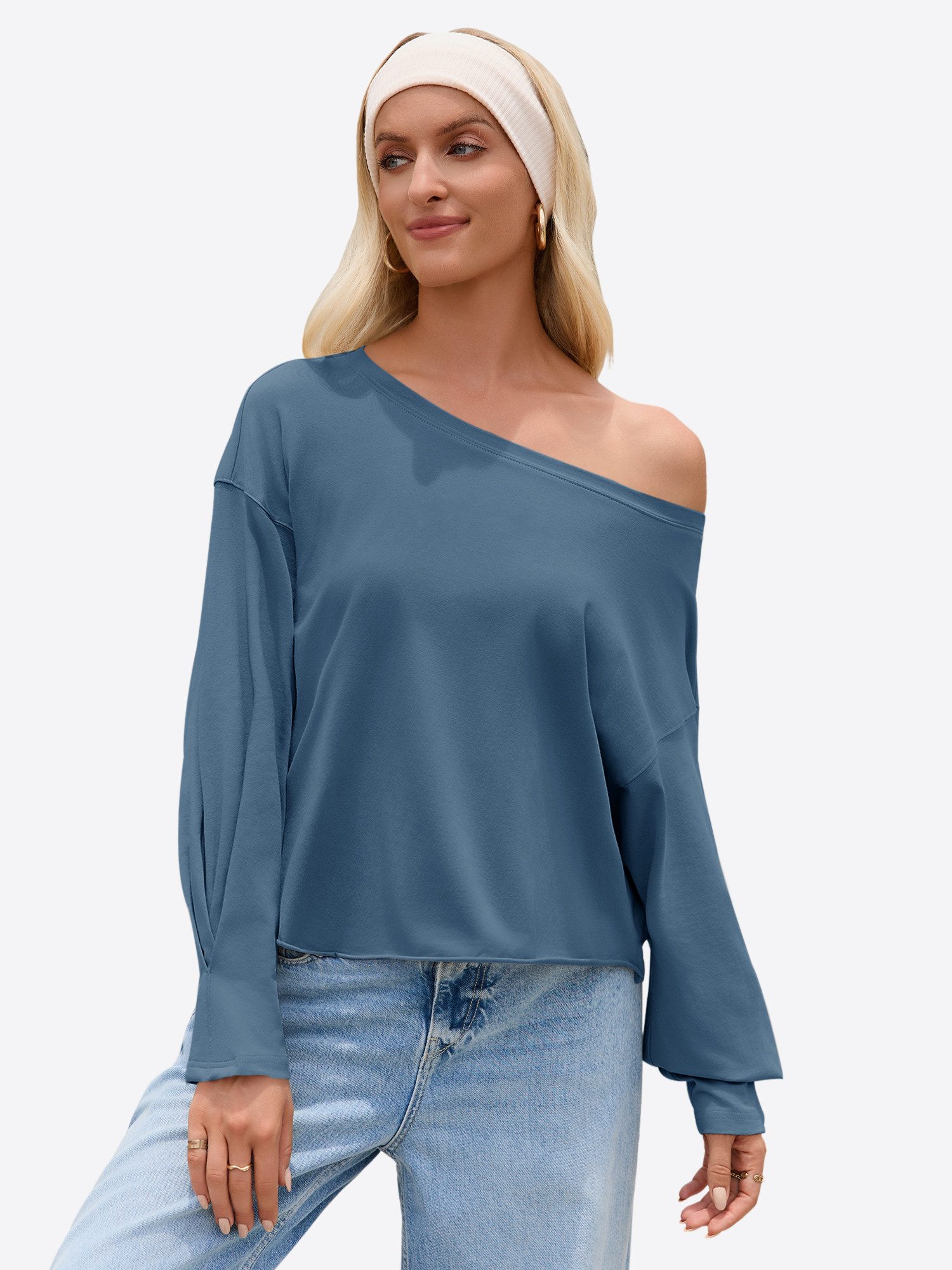 Imily Bela T-Shirt Langarm-Shirt mit Rundhalsausschnitt und bauchfreiem Schnitt (Packung, 1-tlg., 1per-Pack) krempelbar