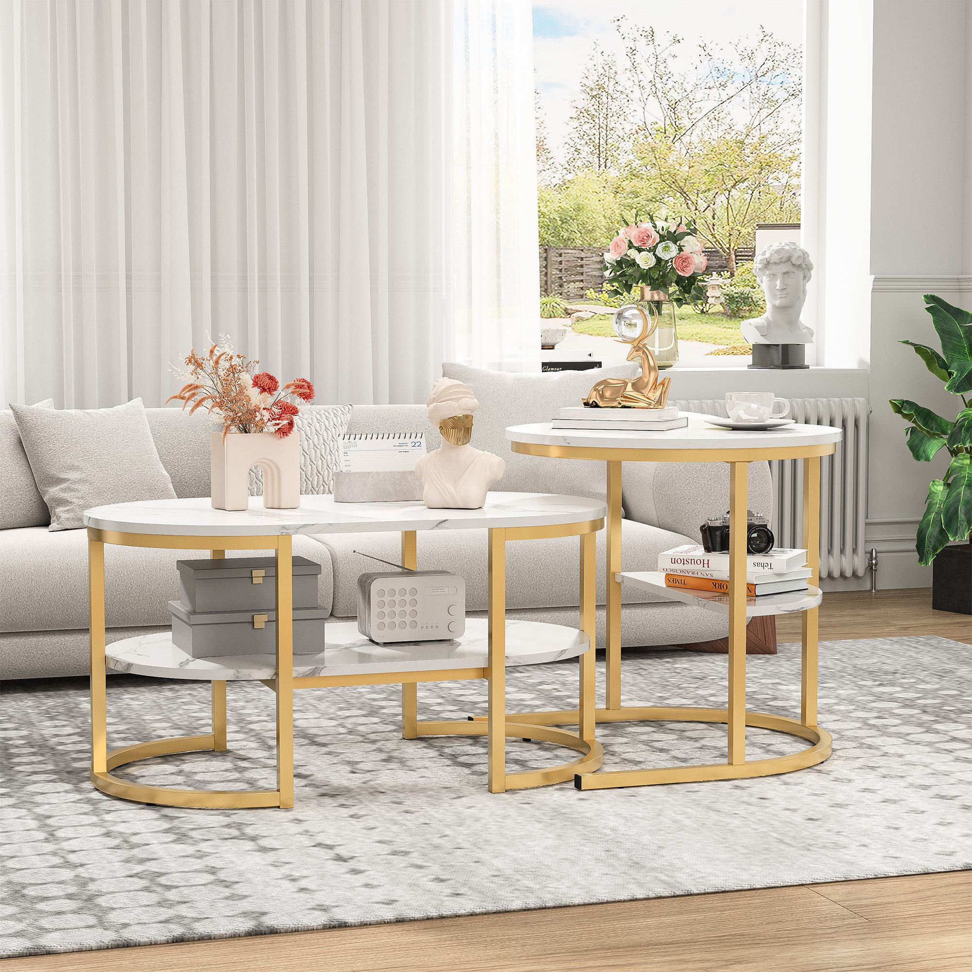 FUROKOY Couchtisch 2er-Satztisch Beistelltisch stapelbarer Sofatisch günstig online kaufen