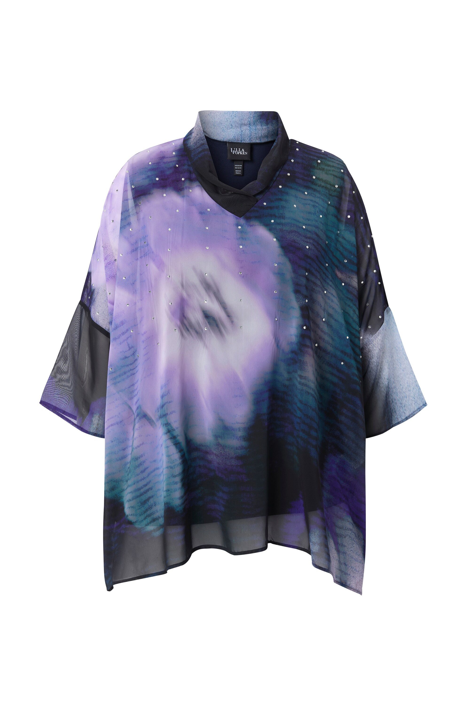 Ulla Popken Druckbluse Chiffon-Tunika doppellagig Schalkragen 3/4-Arm günstig online kaufen