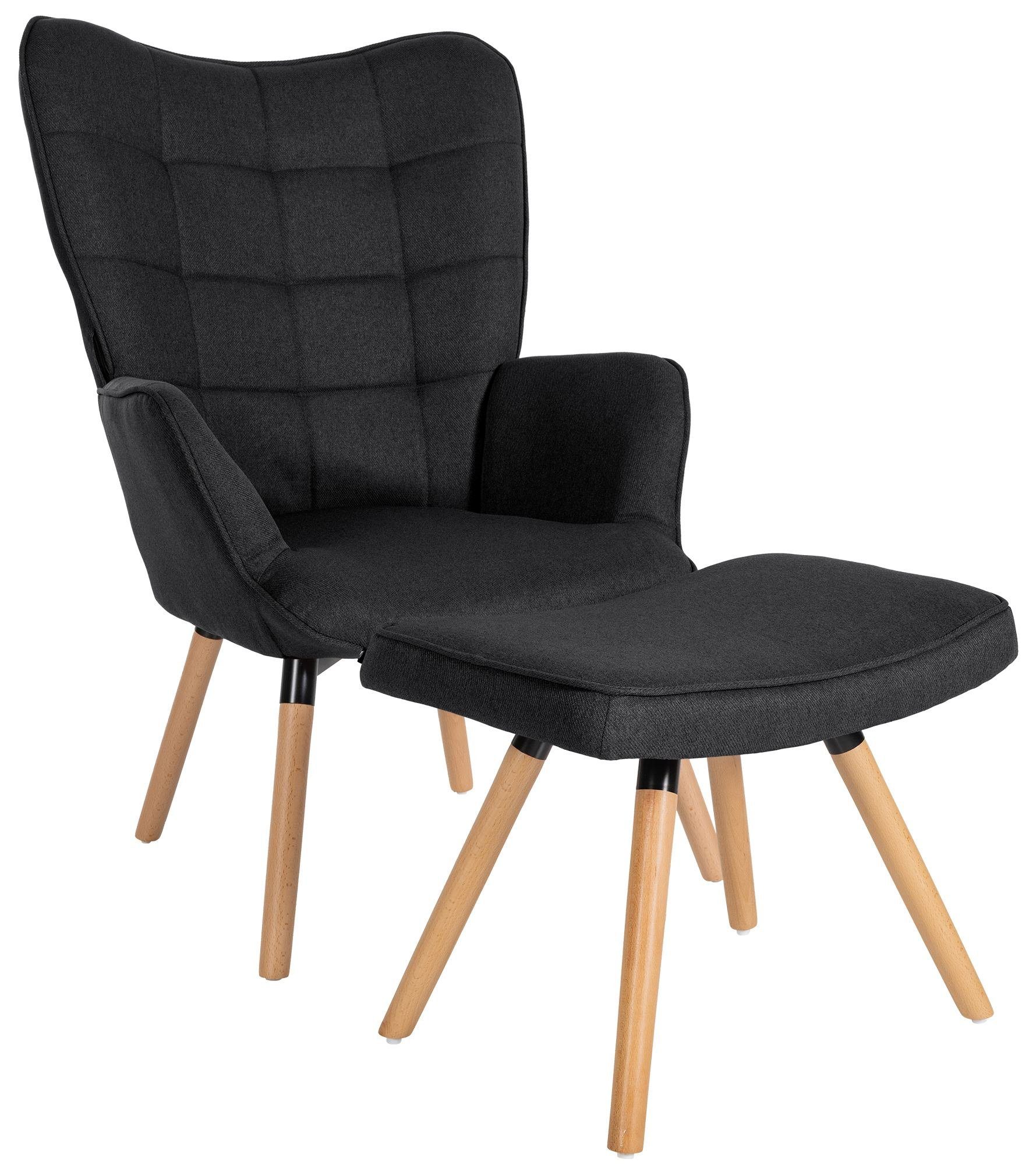 CLP Loungesessel Garding, 2-tlg., Sessel mit Hocker, Stoff-Bezug schwarz | Loungesessel