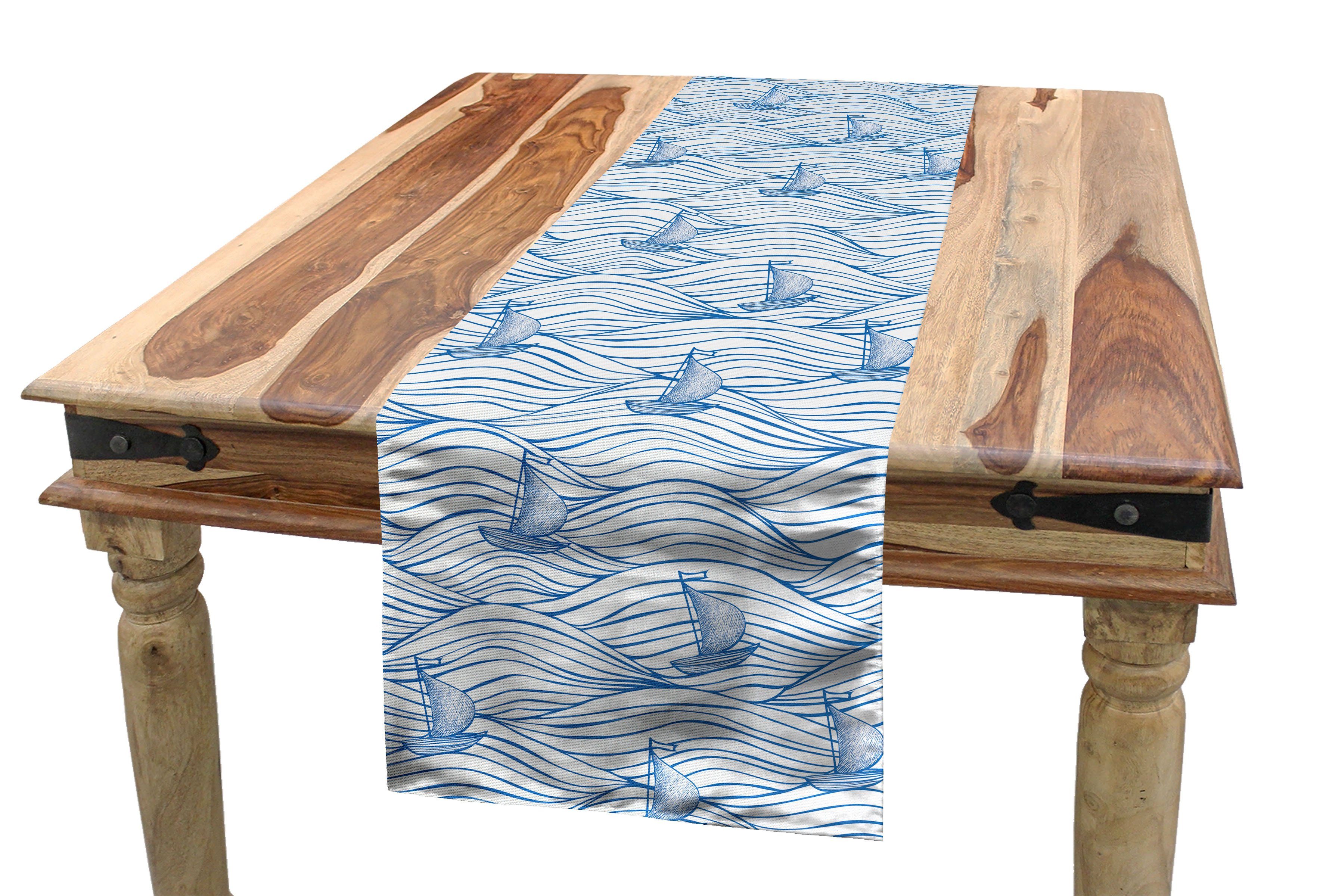 Tischläufer, Meer Segel Dekorativer Küche Tischläufer Segeln Rechteckiger Skizze Wellen Esszimmer Abakuhaus
