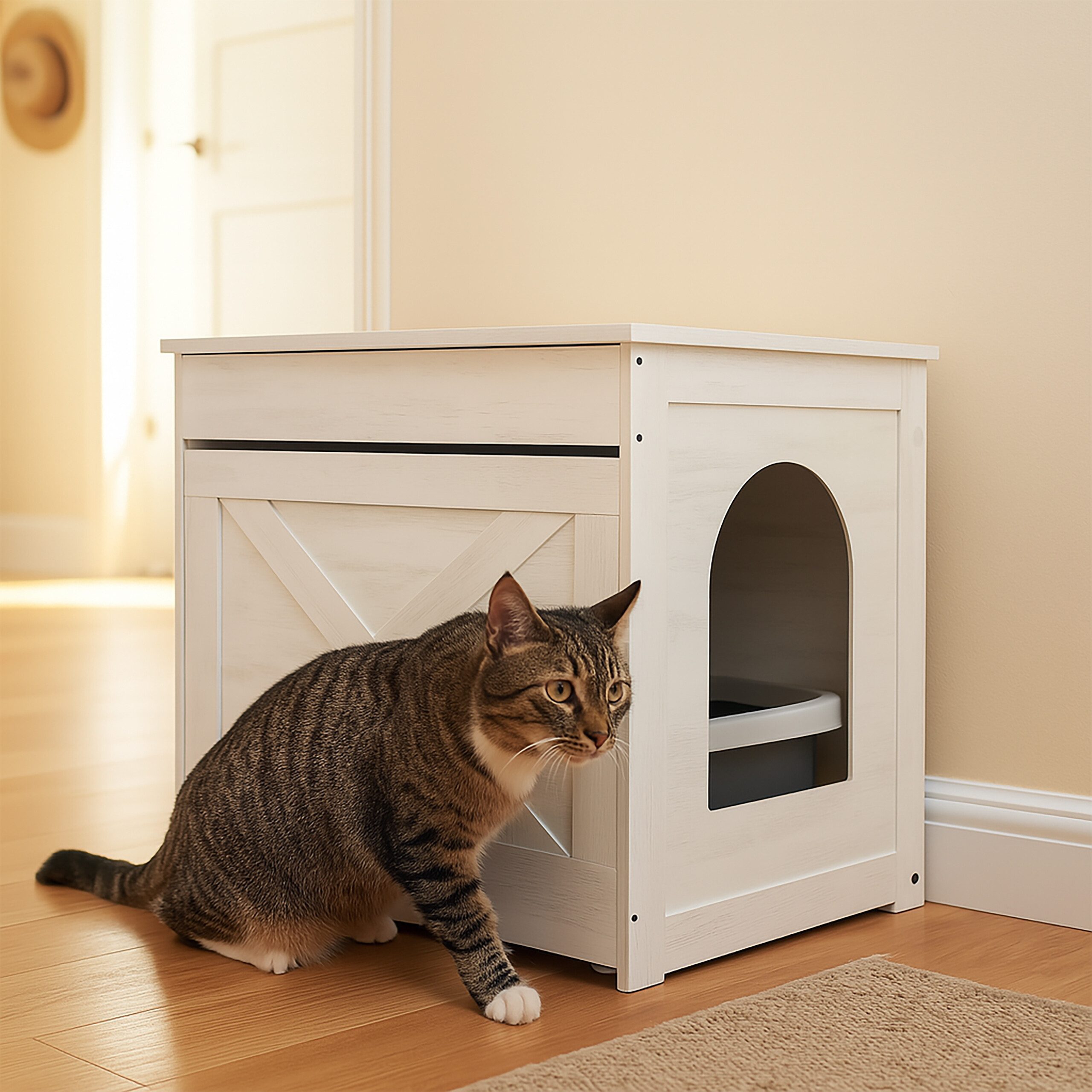 relaxdays Tierhaus Katzenschrank für Katzentoilette, Weiß günstig online kaufen