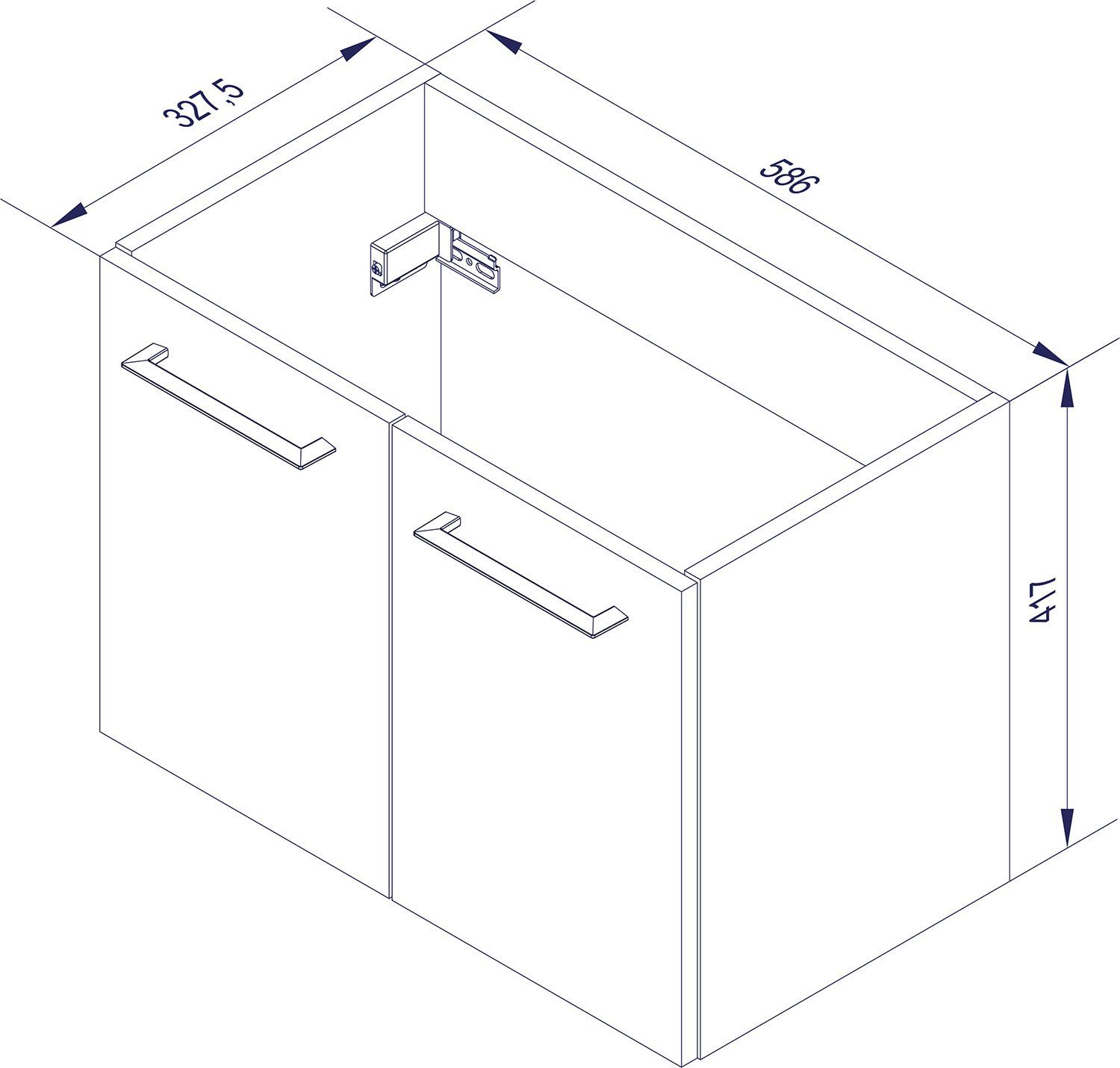 59cm Waschbeckenunterschrank Waschtischunterschrank Lima Steinesche Korpusfarbe: Frontfarbe: FACKELMANN