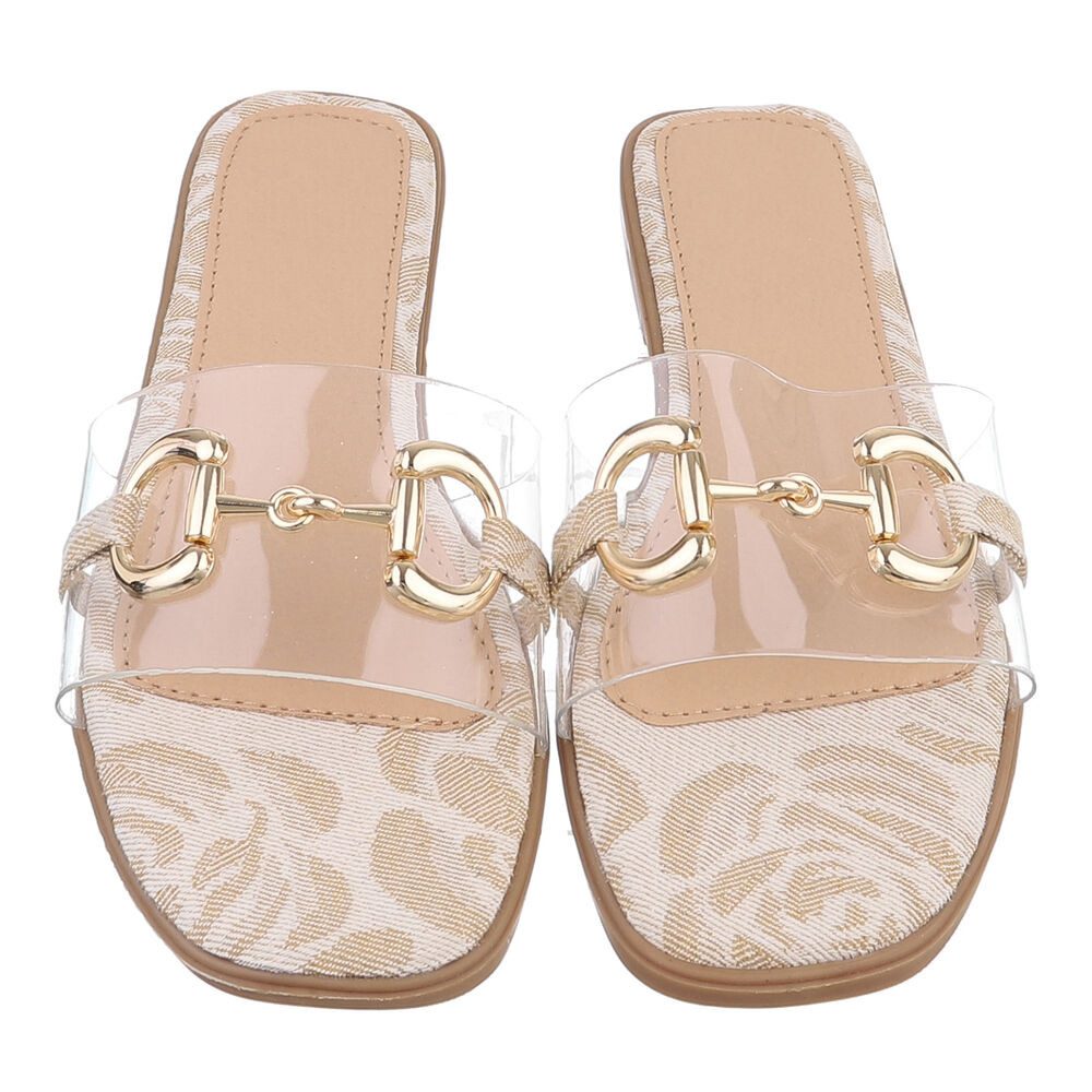 Ital-Design Elegante transparente Sandalen mit Golddetails für Damen Pantolette (89542705) Blockabsatz Pantoletten in Beige – Bild 4 von 5