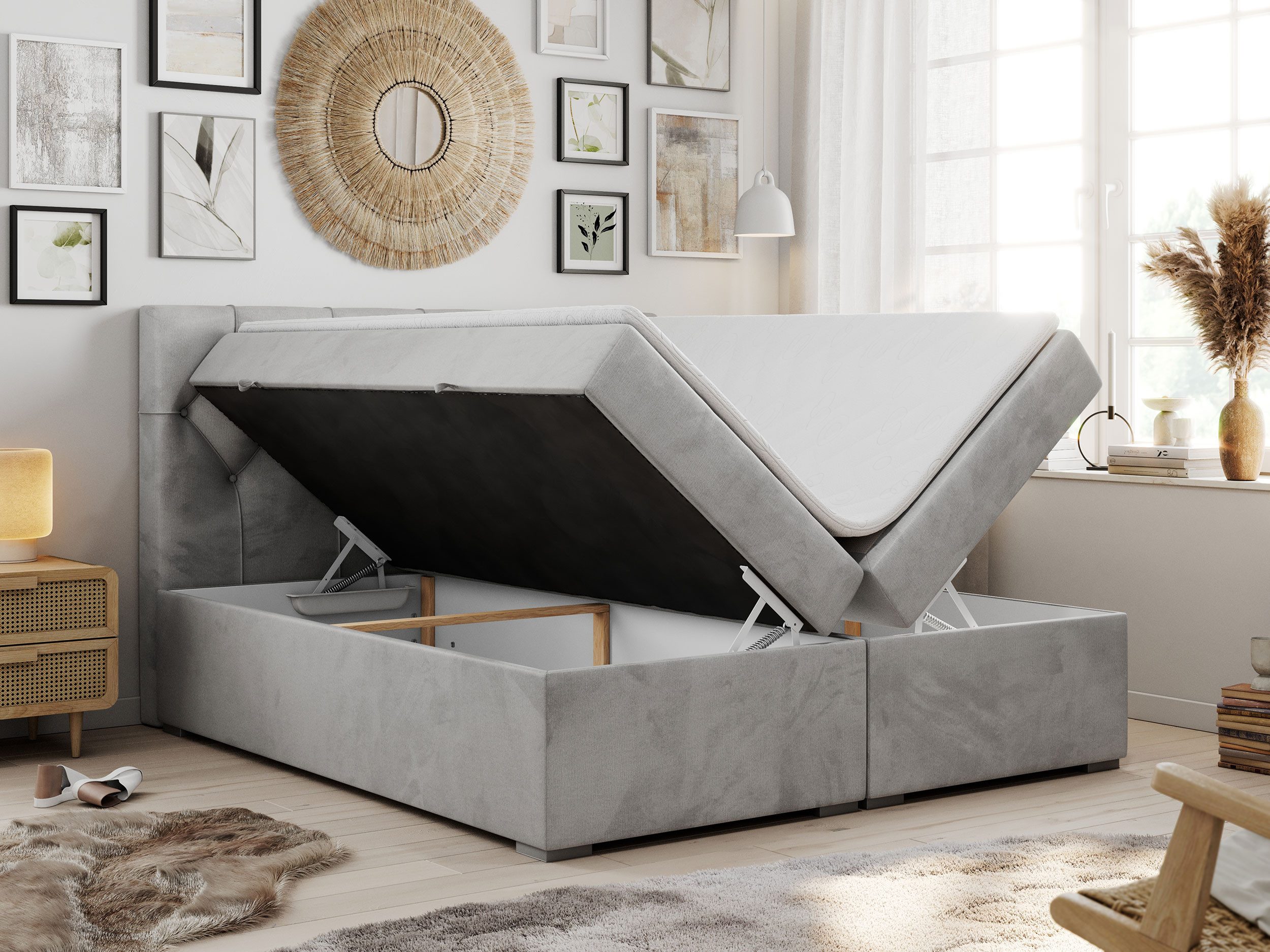 MKS MÖBEL Boxspringbett ALDA (Set, Packung, T30-Schaum, zwei Bettkästen, gepolsterte Kopfstütze), Doppelbett, Multipocket-Matratzen, Modern Bett