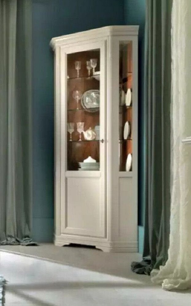 Xlmoebel Eckvitrine Traditionelle Italienische Möbel Holz Weiß Glasvitrine Standvitrine (1-St., Vitrine) Hergestellt in Europa