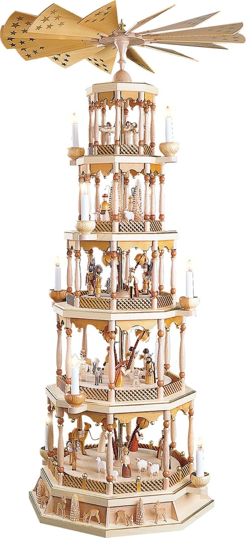 Richard Glaesser Weihnachtspyramide Christi Geburt 5 stöckig, Höhe 123cm, Handwerkskunst original Erzgebrige