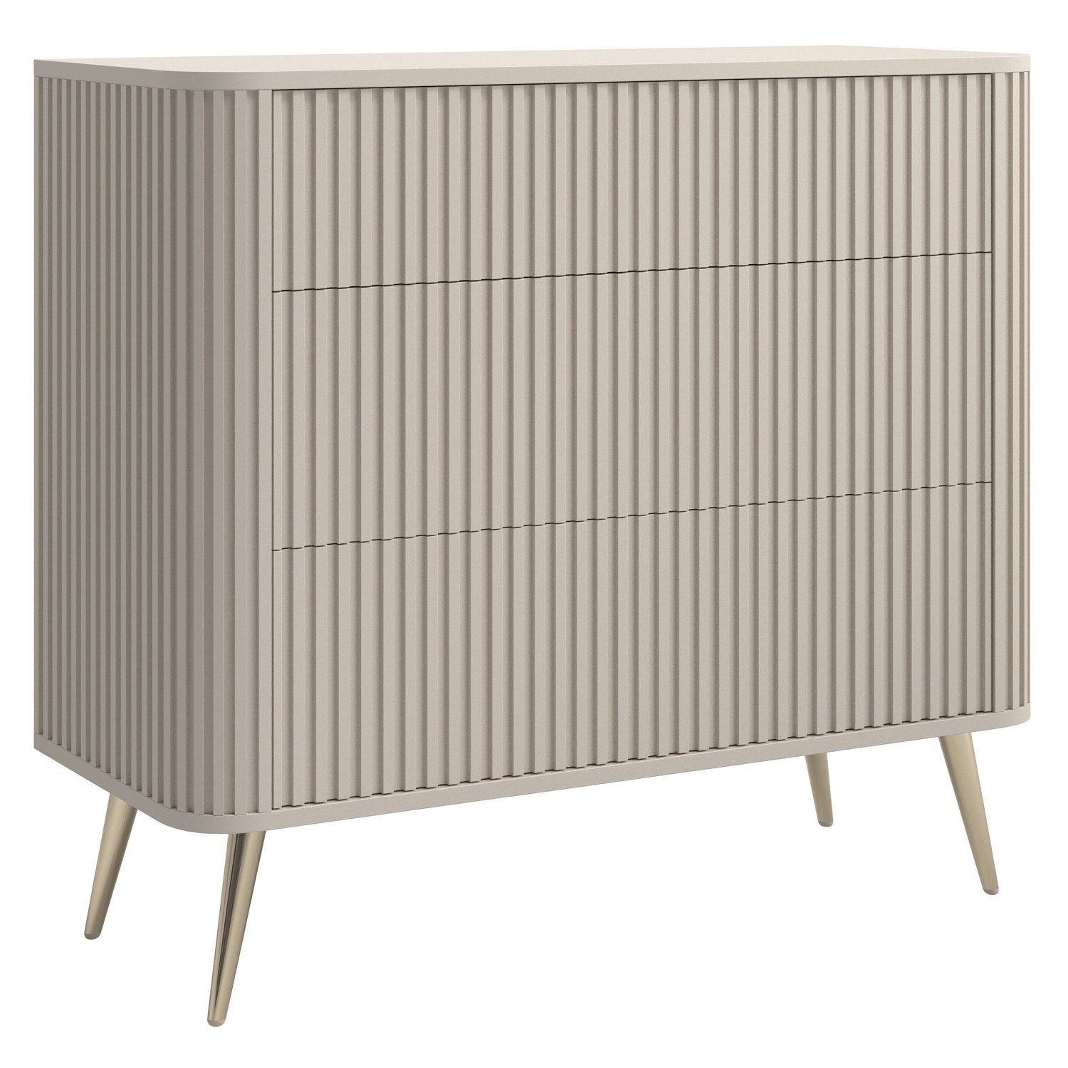 Selsey Kommode OVARLO, mit 3 Schubladen und geriffelten Fronten, greige mit goldenen Beinen