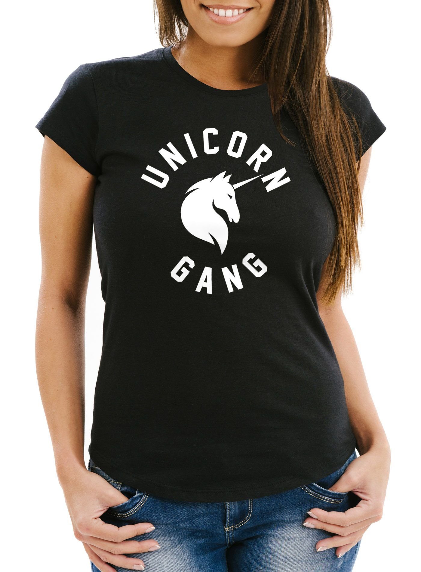 Print-Shirt Unicorn Gang Damen T-Shirt Einhorn Slim Fit