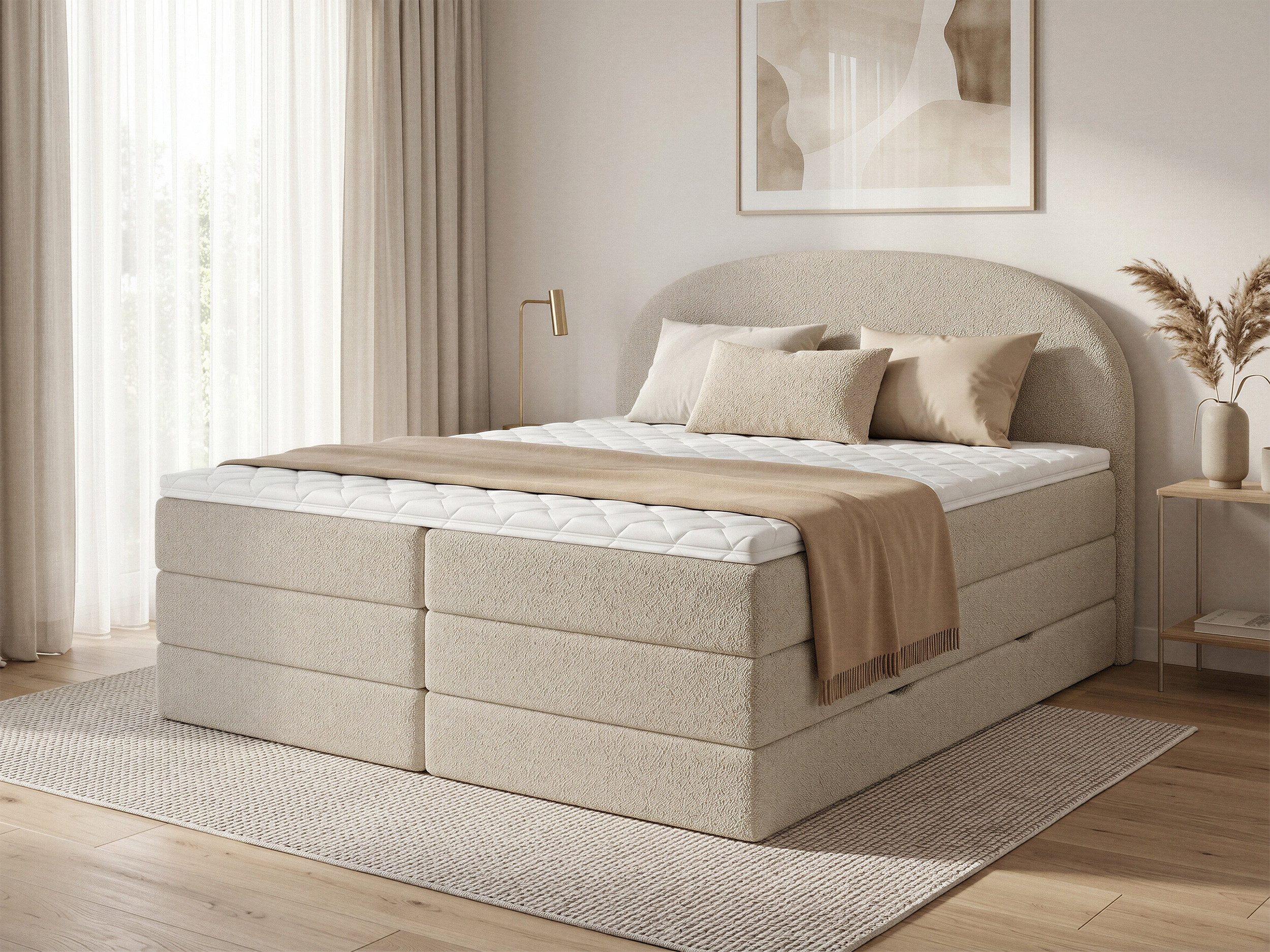 Sofnet Boxspringbett Cloud XL (2x Bettkästen, Bonellfederkern- und Taschenfederkernmatratze, Topper), Polsterbett, Doppelbett, Webstoff, mit Kopfteil, 140/160/180x200 cm