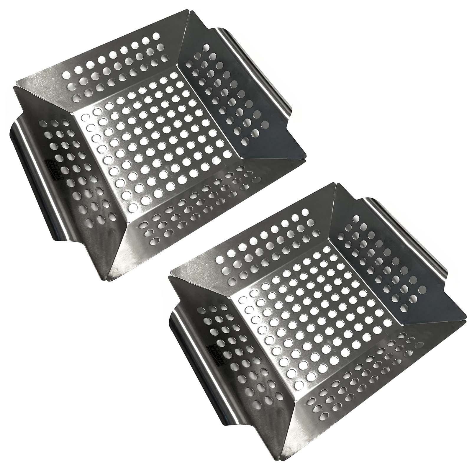 HAC24 Grillschale Grillkorb Grill Gemüsepfanne BBQ Lochpfanne Grillschale Gemüsekorb, Edelstahl, (Set, 2-St., 20 x 20 x 4 cm)