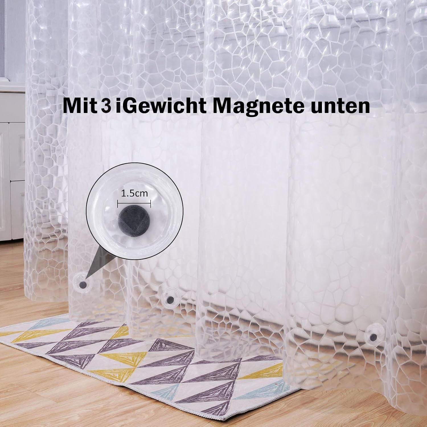 wohnTRAUM24 Duschvorhang Duschvorhang Transparent, Duschvorhänge 3D Muster Anti-schimmel Breite 180 cm, 180x180cm mit 3 Magnete unten, Waserdicht Eva mit 12 Duschvorhangringe