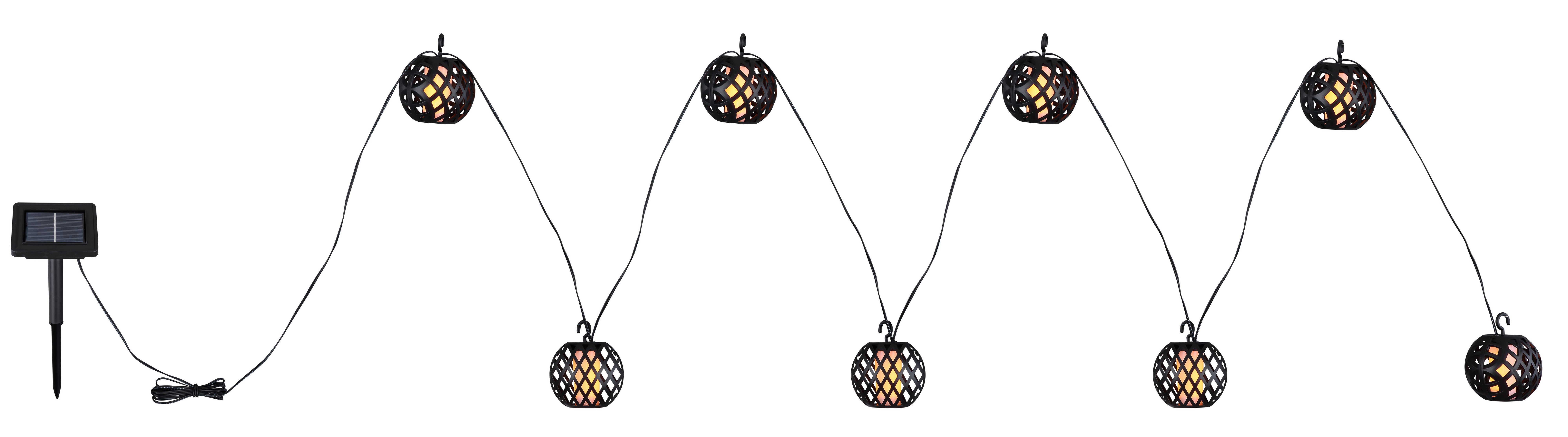 GLOBO LIGHTING LED Solarleuchte SOLAR-LICHTERKETTE KUNSTSTOFF SCHWARZ, 98XLED, LED fest integriert, Extra-Warmweiß, Flammenoptik für besonders stimmungsvolles Licht