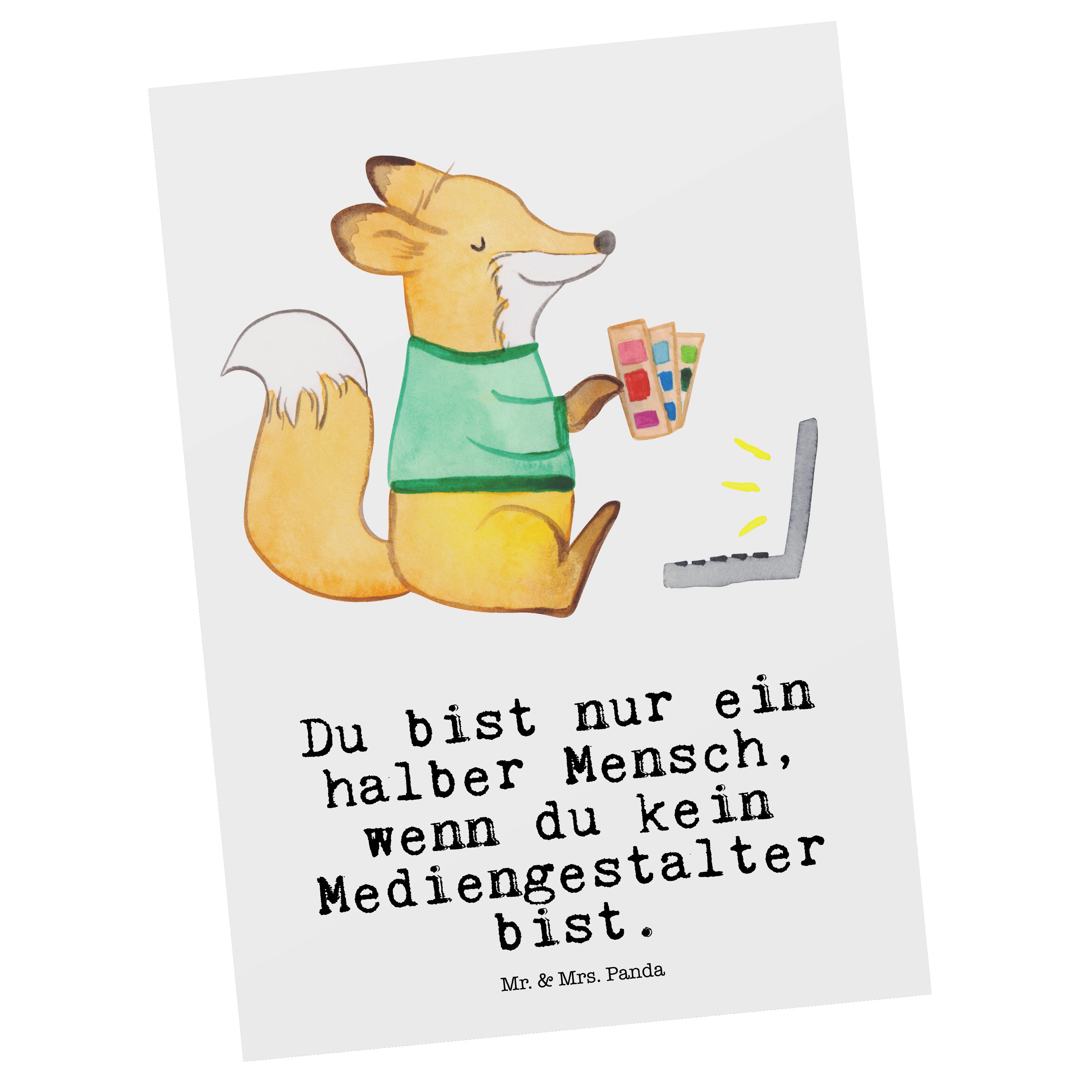 Mr. & Mrs. Panda Postkarte Mediengestalter Herz, Postkarte, Weiß, Spruch, Postkarten, Designer