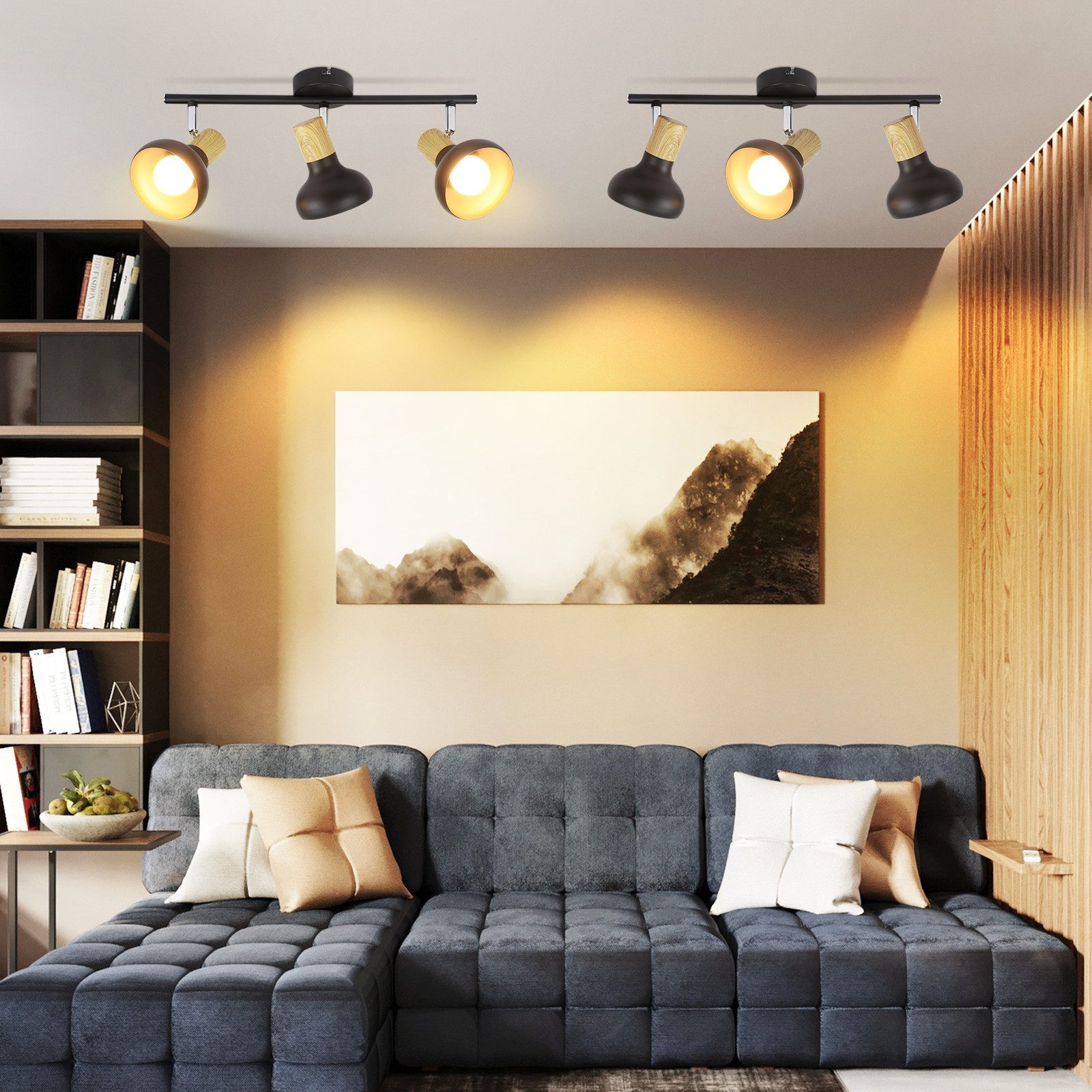 ZMH Deckenstrahler 3 Flammig E14 Deckenlampe Vintage 350°Schwenkbar für Flur Wohnzimmer, Hochwertige Design, ohne Leuchtmittel, Schwarz Vintage Deckenleuchte Innen Schlafzimmer