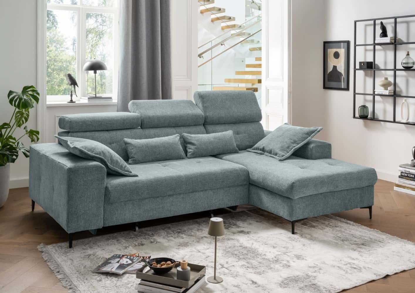 Myhomelando Ecksofa Napoli, Elektrisch verstellbare Sitzverbreitung/ Liegefläche, Bettkasten