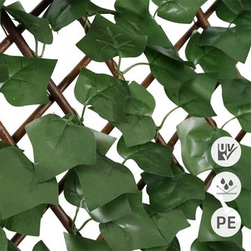 Sekey Weidenzaun Sichtschutzzaun mit Efeu Weidenmatte Sichtschutz Balkon ohne Bohren, Ausziehbare Sichtschutzhecke Windschutz Blätter Zaun Kunstpflanzen