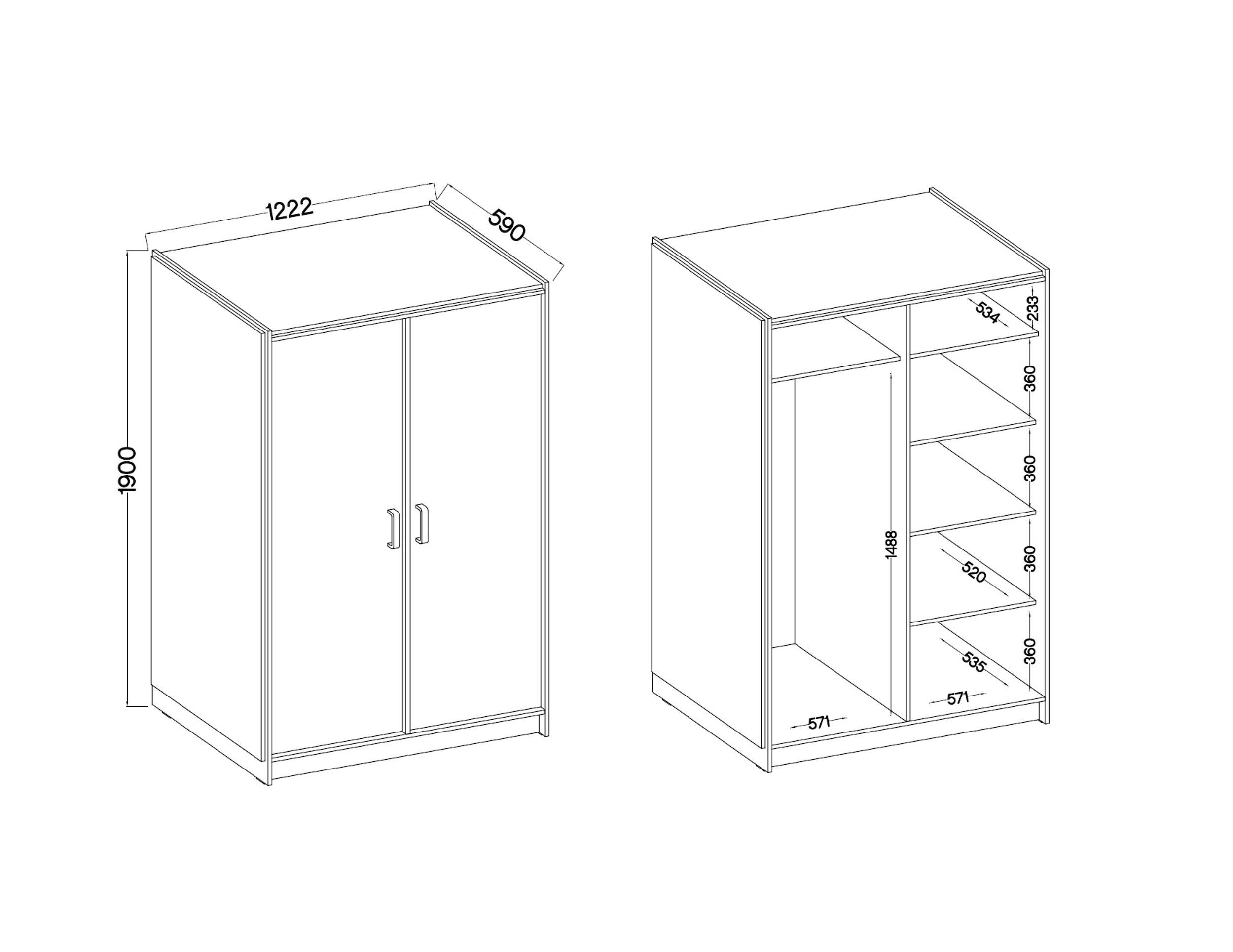 Küchen-Preisbombe Wäscheschrank Artisan Kleiderschrank Eiche Schrank Karia 2-türig Kleiderschrank