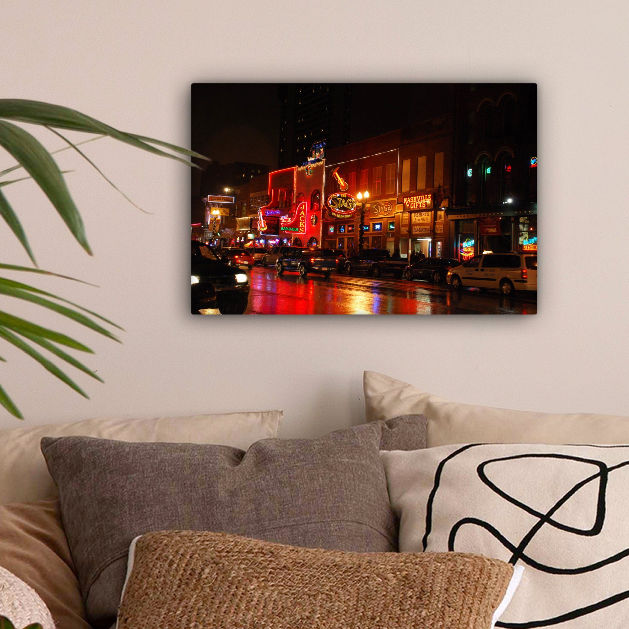 OneMillionCanvasses® Leinwandbild (1 cm Leinwandbilder, - Neon, St), Broadway Nashville Wanddeko, Aufhängefertig, - Wandbild 30x20