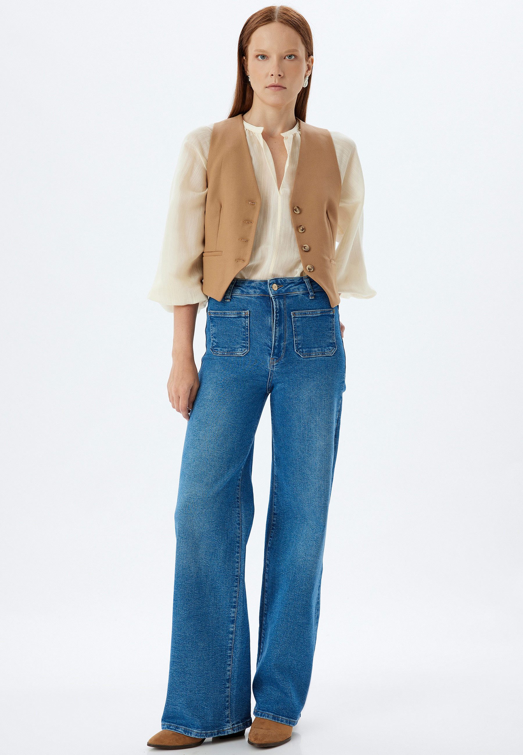 Koton High-waist-Jeans Hohe Leibhöhe Wide Leg