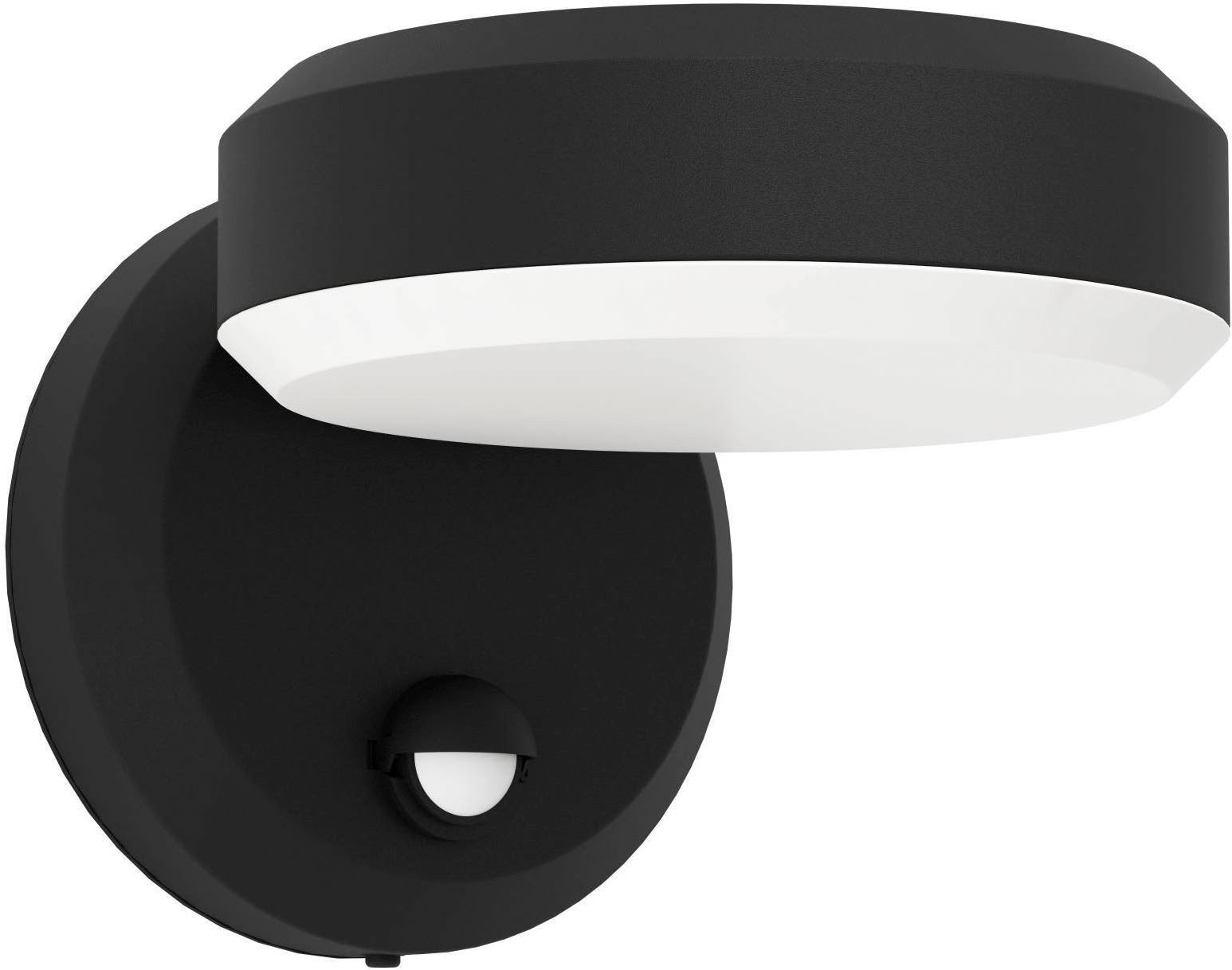 EGLO Wandleuchte Fornaci Wandlampe, Außenleuchte Hauswand, Metall und Kunststoff, IP44, Bewegungsmelder, LED fest integriert, Warmweiß, Wand-/Deckenleuchte - L16 x H13,5 x AL19 cm - schwarz - 3X3,6W inkl.