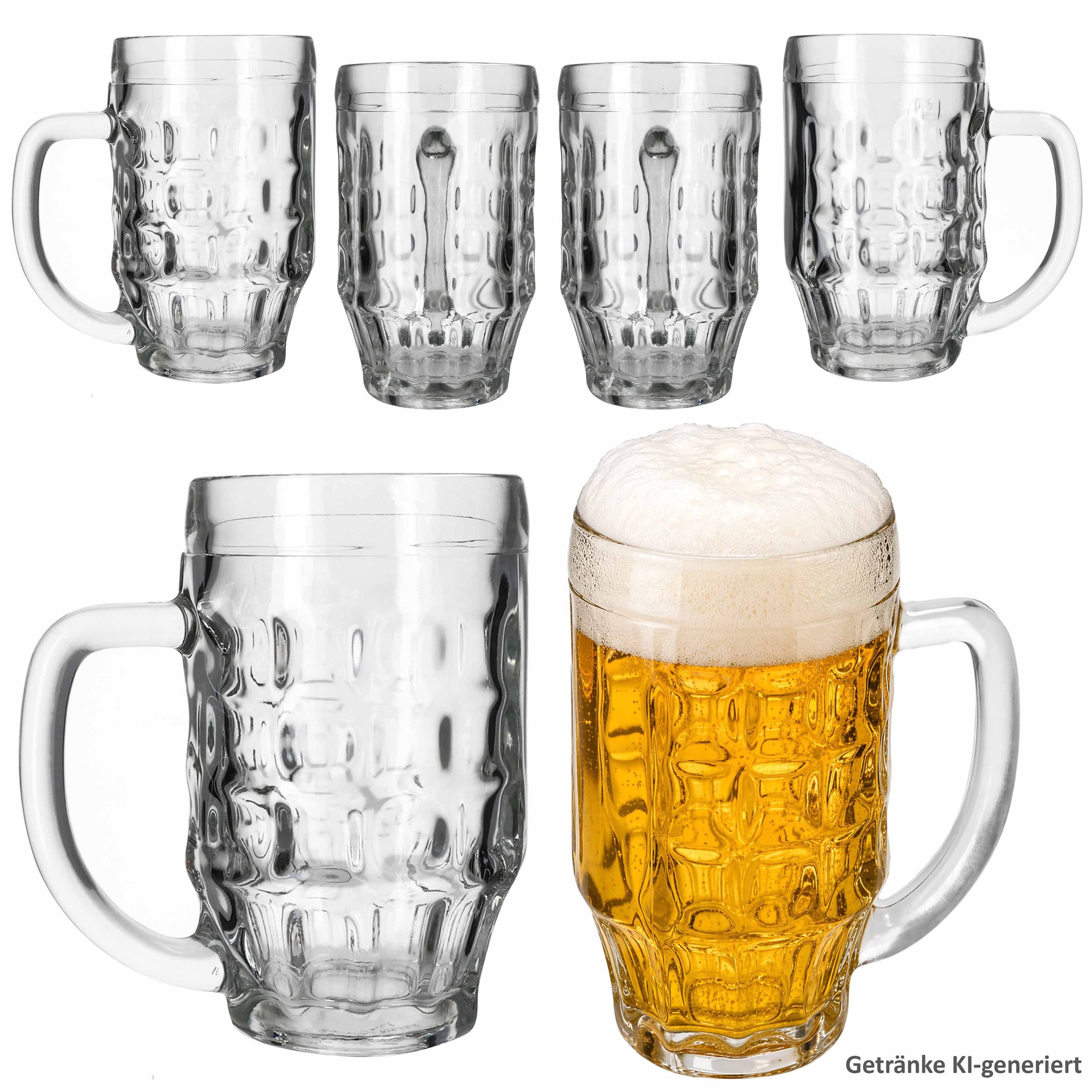 MamboCat Bierglas MamboCat 6er Set Mani Bierkrug 0,5L geeicht Schild Henkel Seidel Glas, Glas