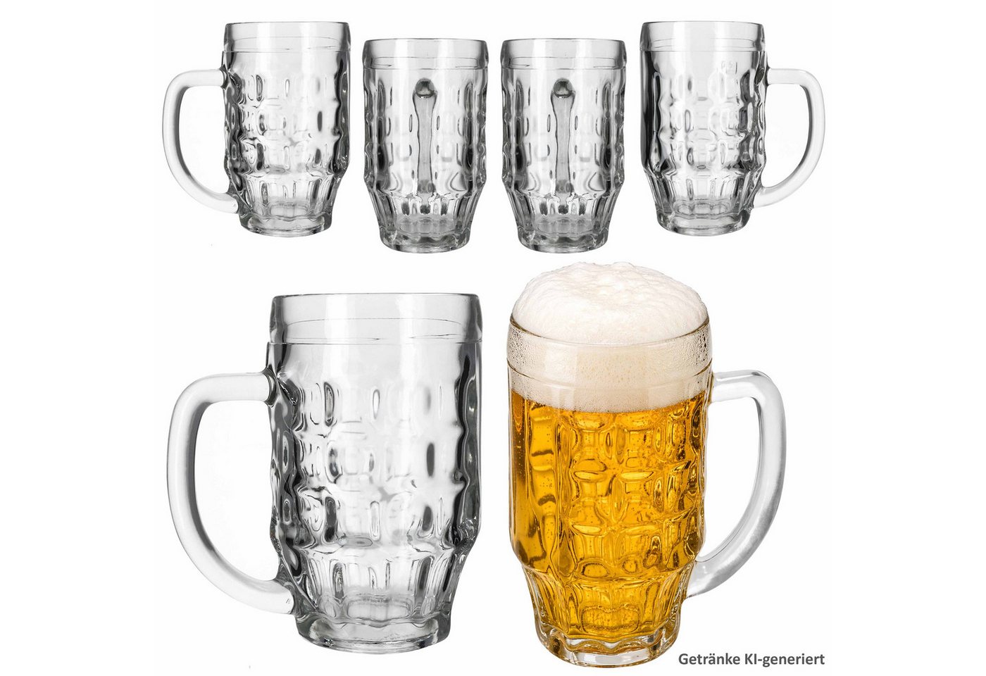MamboCat Bierglas MamboCat 6er Set Mani Bierkrug 0,5L geeicht Schild Henkel Seidel Glas, Glas