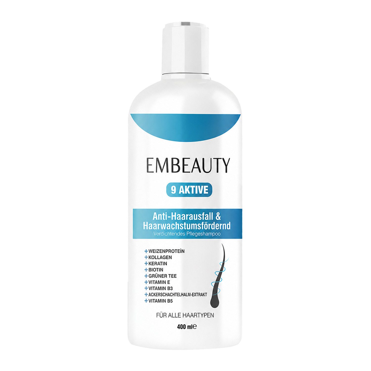 EMBEAUTY Haarshampoo Collagen & Keratin Shampoo–9 Aktivstoffe für kräftig aussehendes Haar, Nährende Haarpflege für kräftig aussehendes, volles Haar