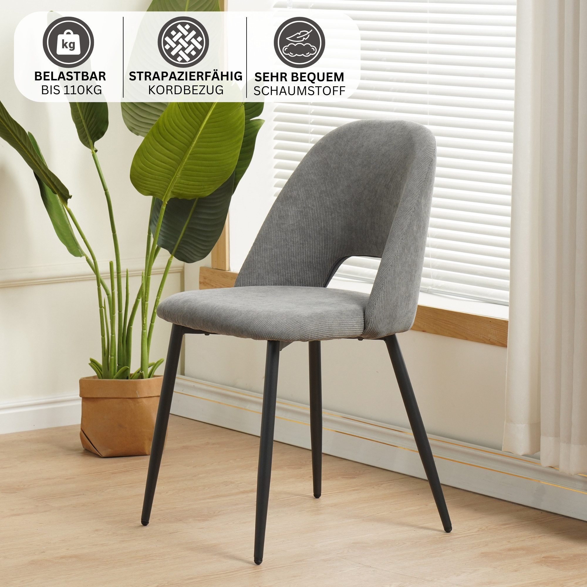 Albatros International Esszimmerstuhl Esszimmerstuhl SILVI Cord 2er Set Gra günstig online kaufen