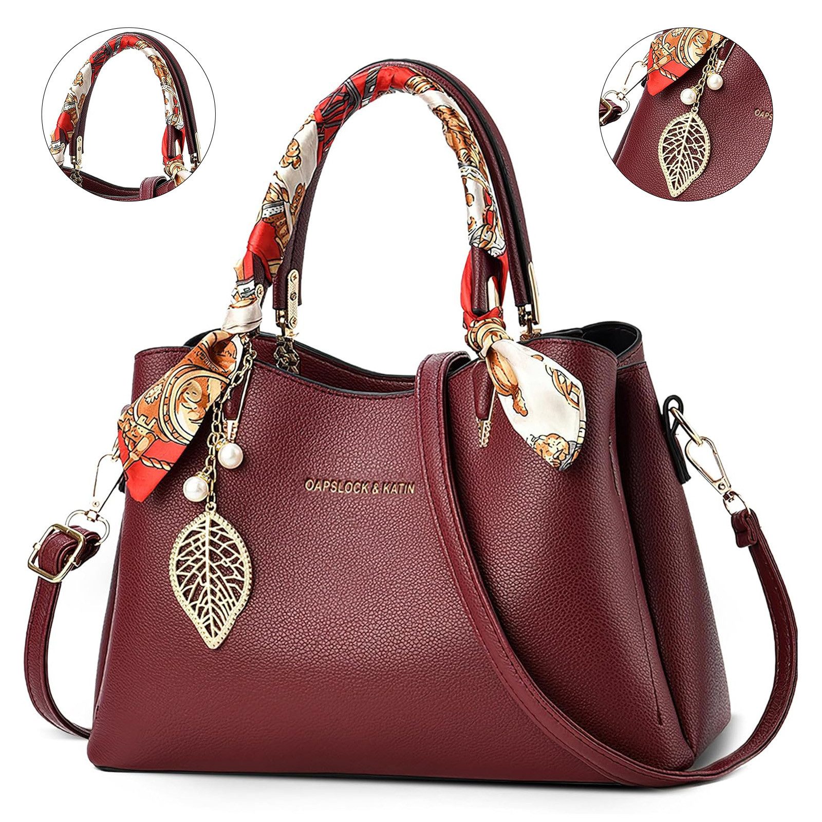 OKWISH Henkeltasche Damen-Handtasche Umhängetasche Tragetasche Aktentasche Tasche Damen (abnehmbarer Schulterriemen vielseitig tragbar Alltags Business-Tasche, 1-tlg., Drei Hauptfächer Reißverschluss- und Handyfach), für Alltag Reisen Partys Büro oder besondere Anlässe kombinierbar