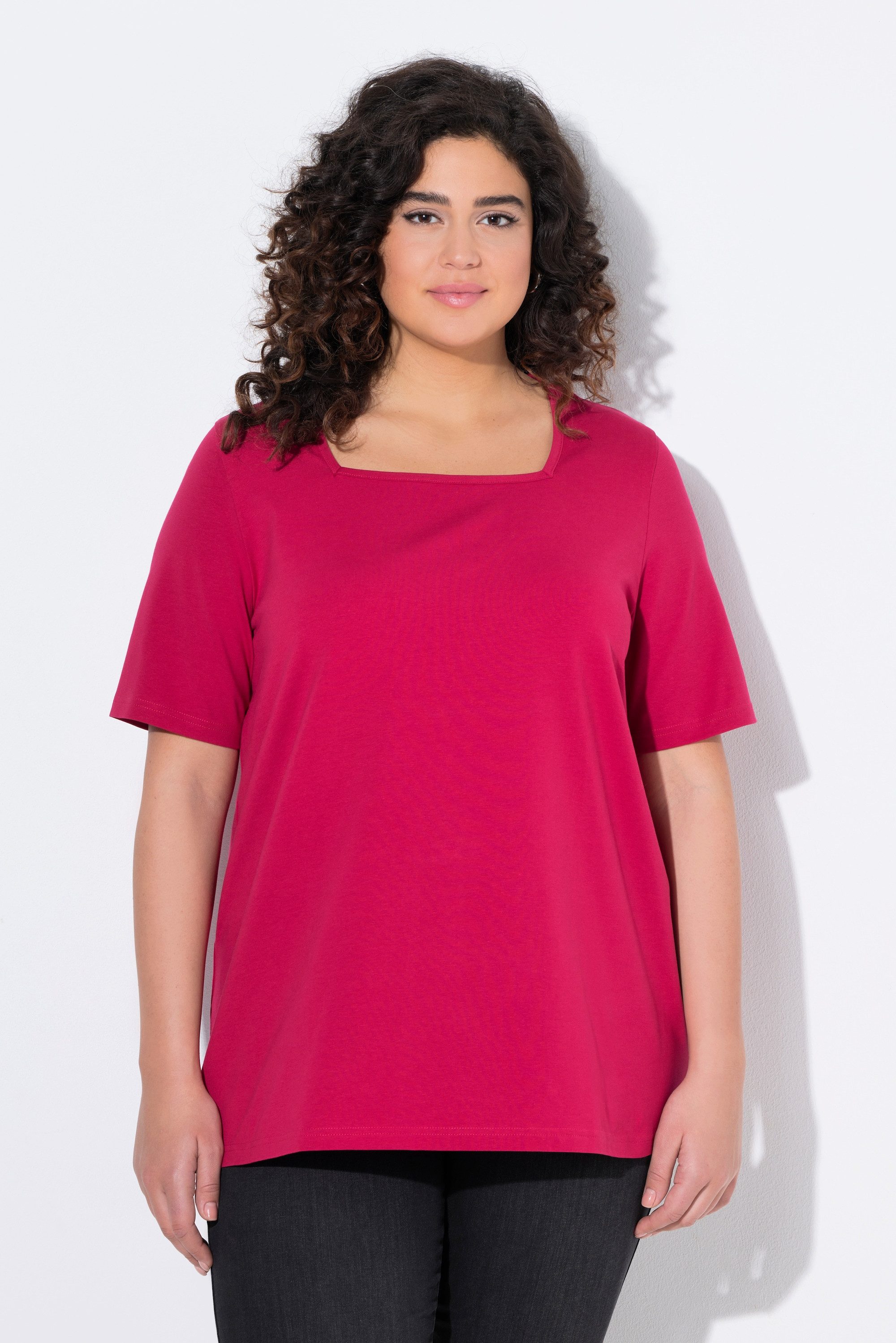 Ulla Popken T-Shirt T-Shirt A-Linie Carré-Ausschnitt günstig online kaufen