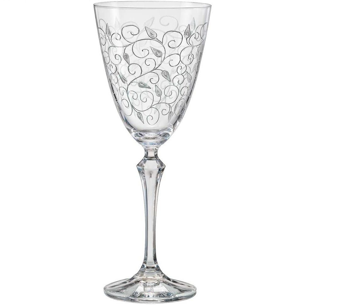 Crystalex Rotweinglas Leaves Clear 350 ml 6er Set, Kristallglas, Kristallglas, Pantografie