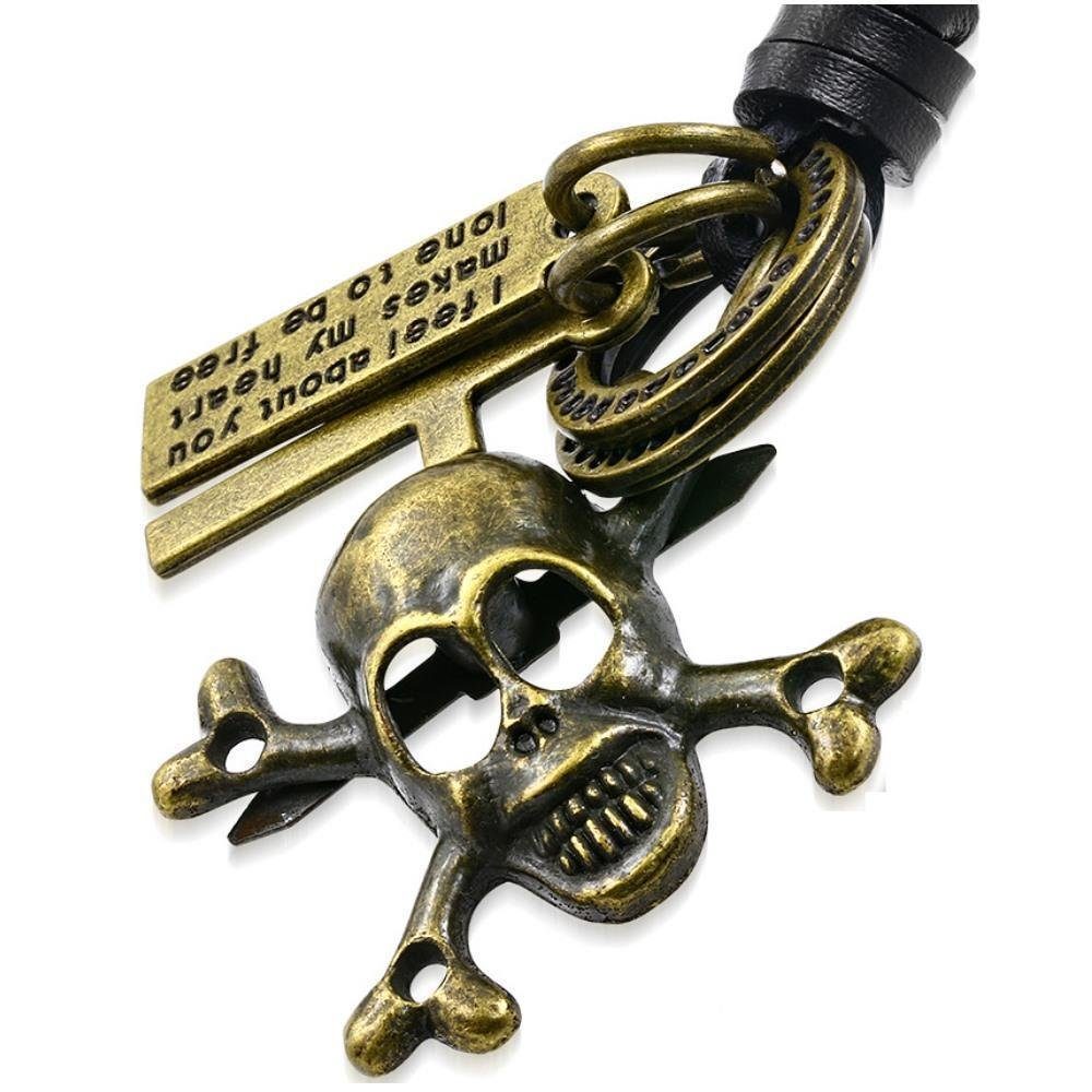 verschiedene Necklace Herren Halskette für Biker Leder Anhänger Piratenschädel (1-tlg), Messing Lederband schwarz / aus Kette BUNGSA