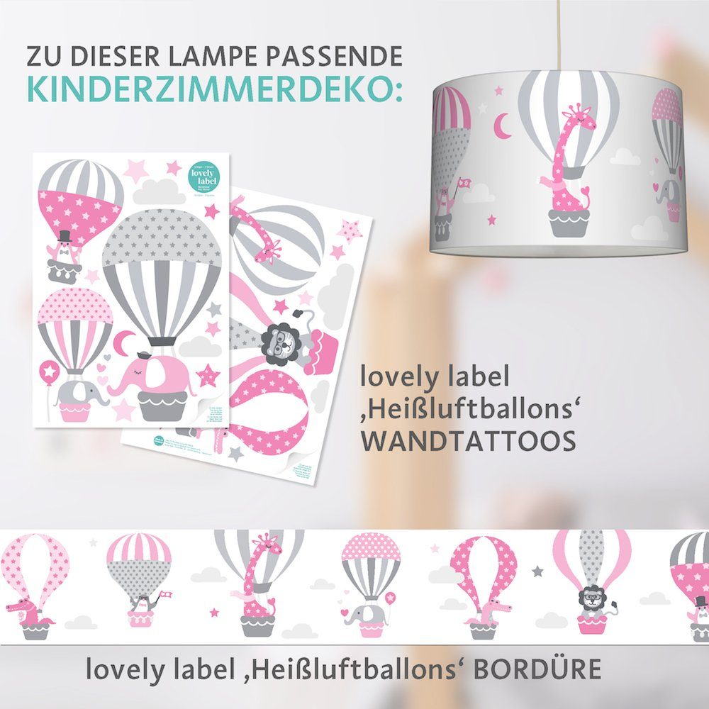 & wechselbar LED Plug - rosa/grau Kinderzimmer, lovely Heißluftballons Shine, Pendelleuchte Hängelampe label