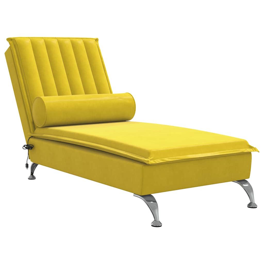 vidaXL Chaiselongue Massage-Chaiselongue mit Nackenrolle Gelb Samt, 1 Teile