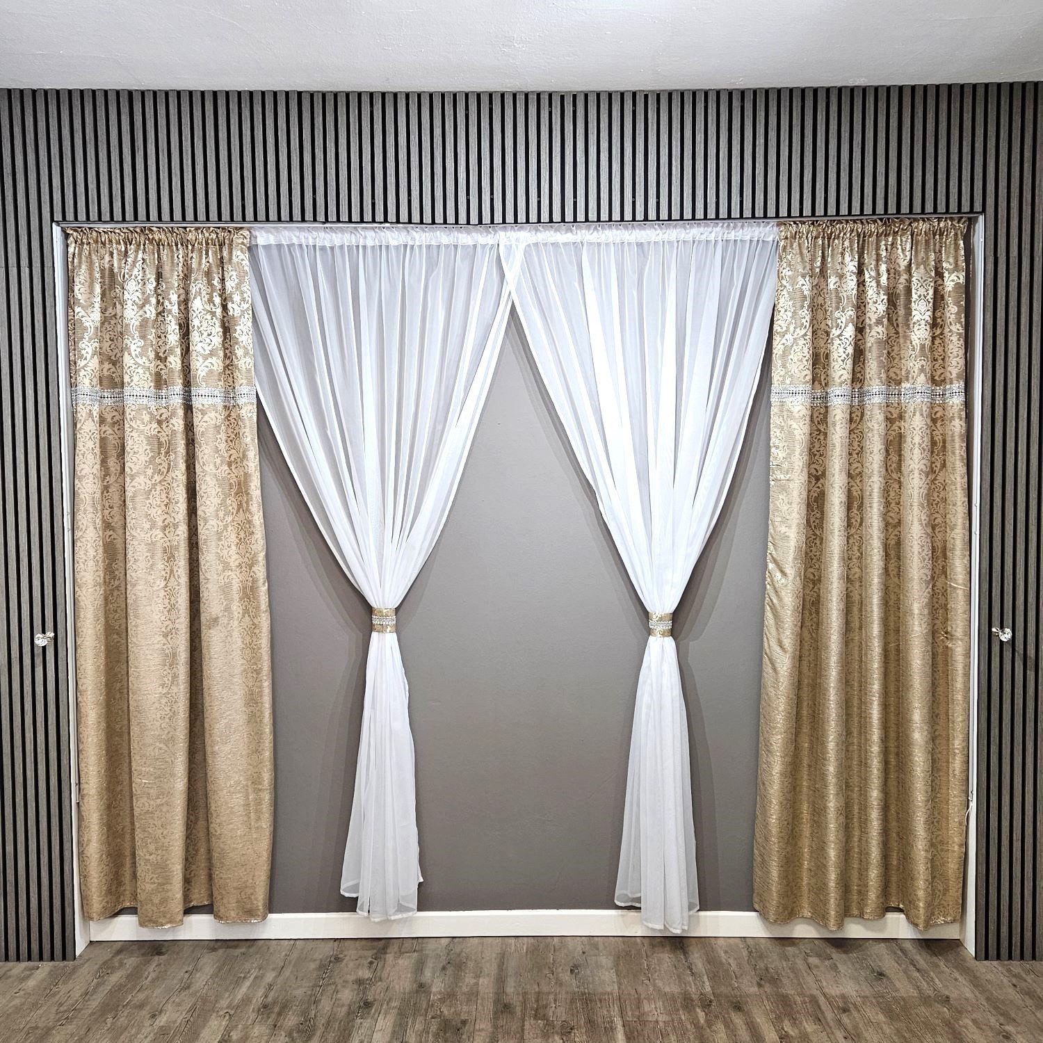 Gardinen by Justyna Verdunkelungsvorhang Vorhang Schal Set Gold Beige, Kräu günstig online kaufen