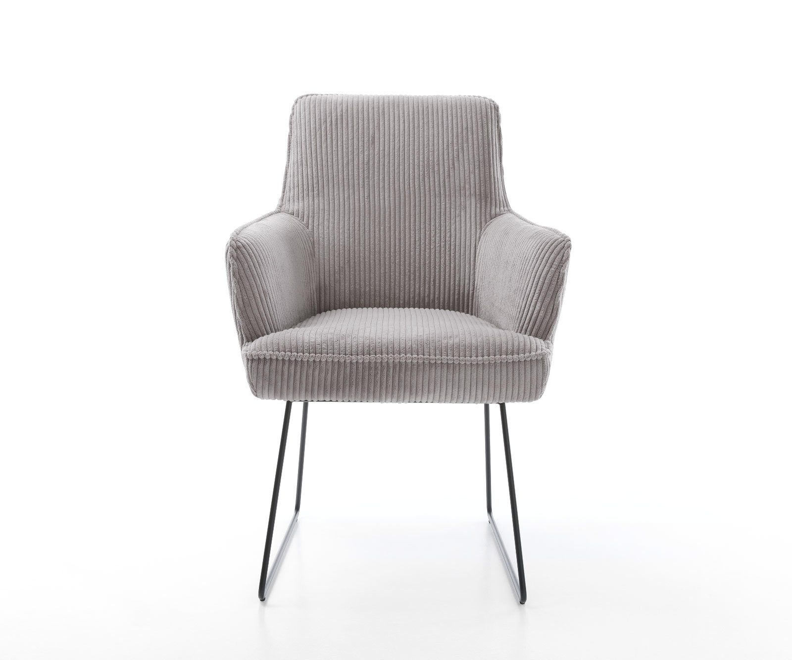 DELIFE Polsterstuhl Heira-Flex, mit Armlehnen Kufengestell Schwarz Cord Silbergrau Taschenfederkern