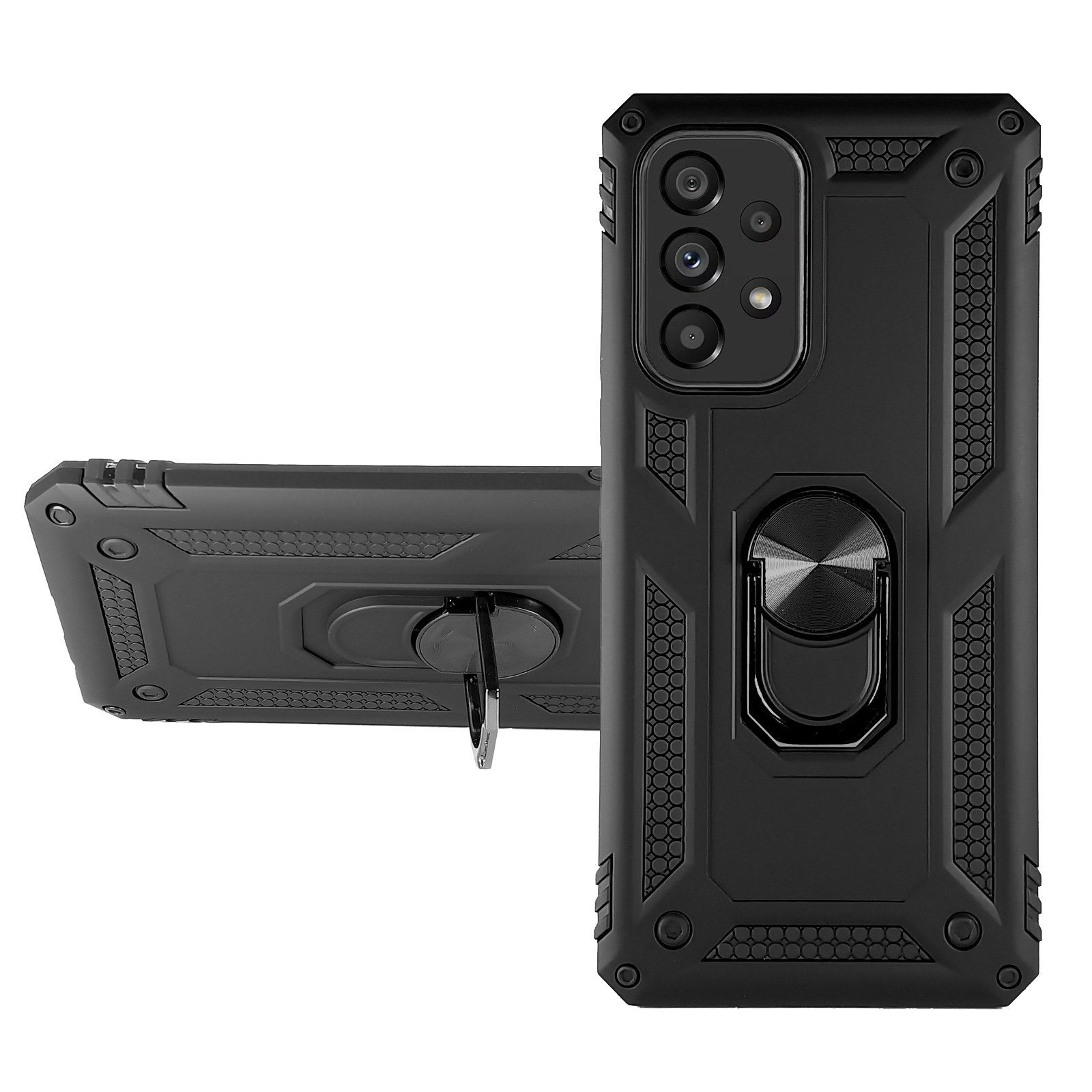 Traumhuelle Handyhülle RING HÜLLE Armor Handy Outdoor Case Standfunktion Finger-Halterung 5G, Cover für magnetische KFZ Halterung Shield Bumper 360° drehbarer Ring