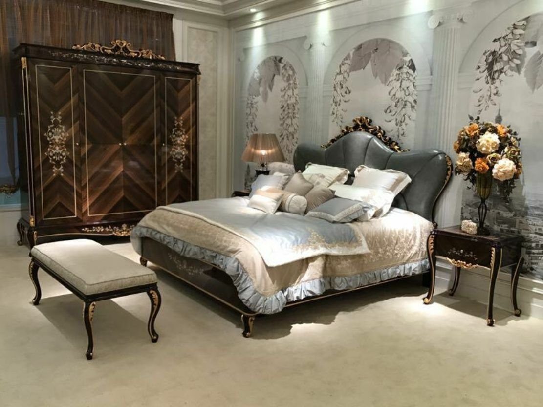 JVmoebel Bett, Doppelbett Bett Ehebett Design Luxus Luxur Betten Barock Rokoko Grau/Braun