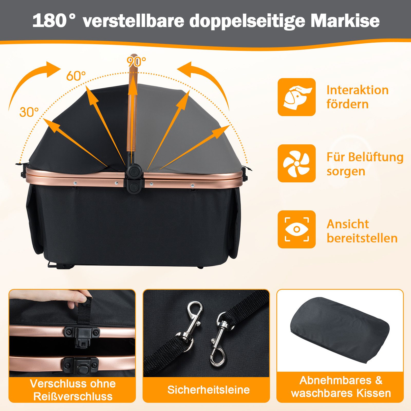 COSTWAY Hundebuggy, (1-tlg), Hundewagen mit Sonnenschutz, Reisewagen, faltbar