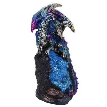 MystiCalls Dekofigur Blauer Drache auf Kristallfels Drachenfigur Fantasy Fantasyfigur (1 St), Perfekt zu jedem Anlass - Geburtstag, Weihnachten