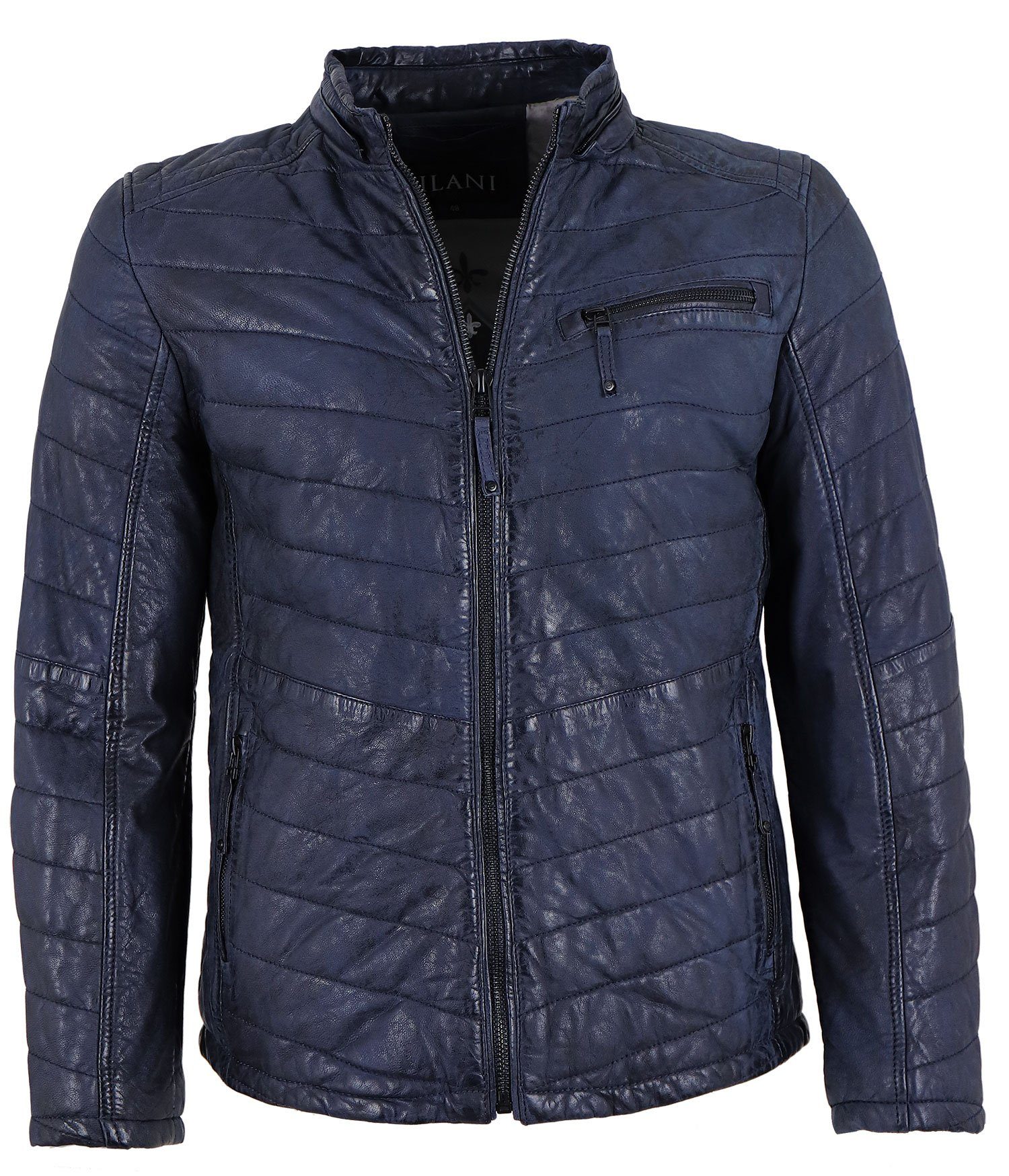 Jilani Lederjacke Simon-2 #KJ Jilani - Herren Lederjacke Steppjacke Lammnubuk dunkelblau antik